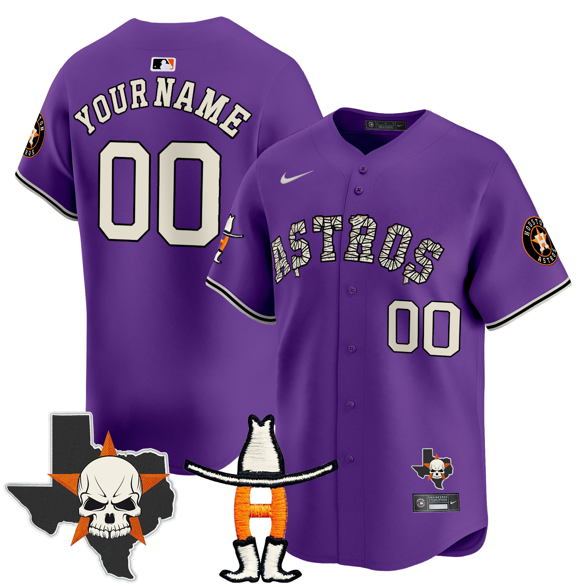 Men Houston Astros Halloween Vapor Premier Limited Custom Purple Jersey - All Stitched