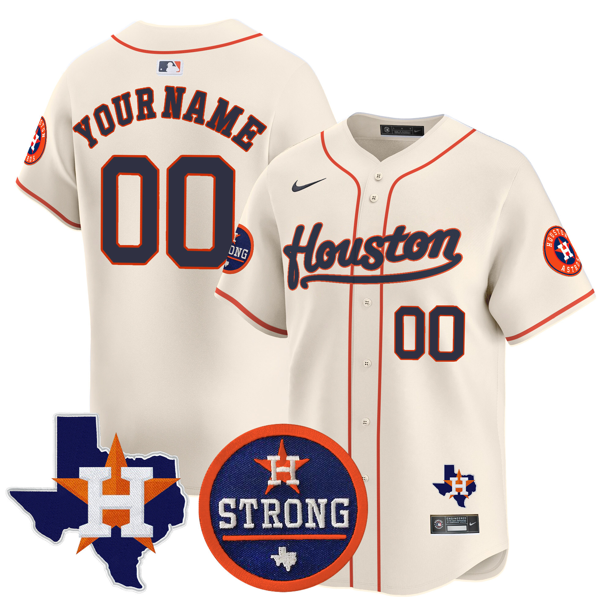 Men Houston Astros "Houston Strong" Patch Vapor Premier Limited Custom Cream Jersey - All Stitched