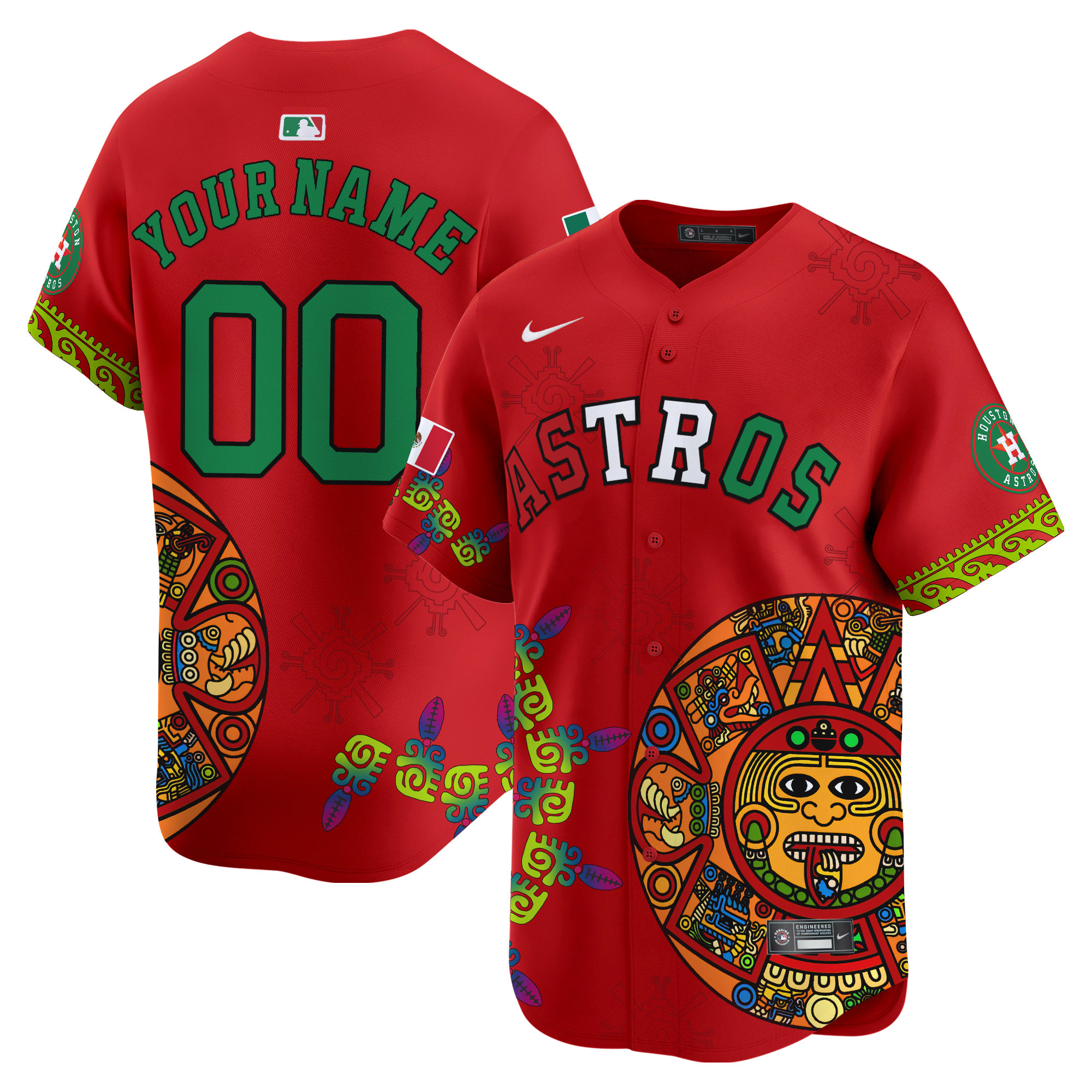Men Houston Astros Mexico Aztec Calendar Vapor Premier Limited Custom Red Jersey - Printed