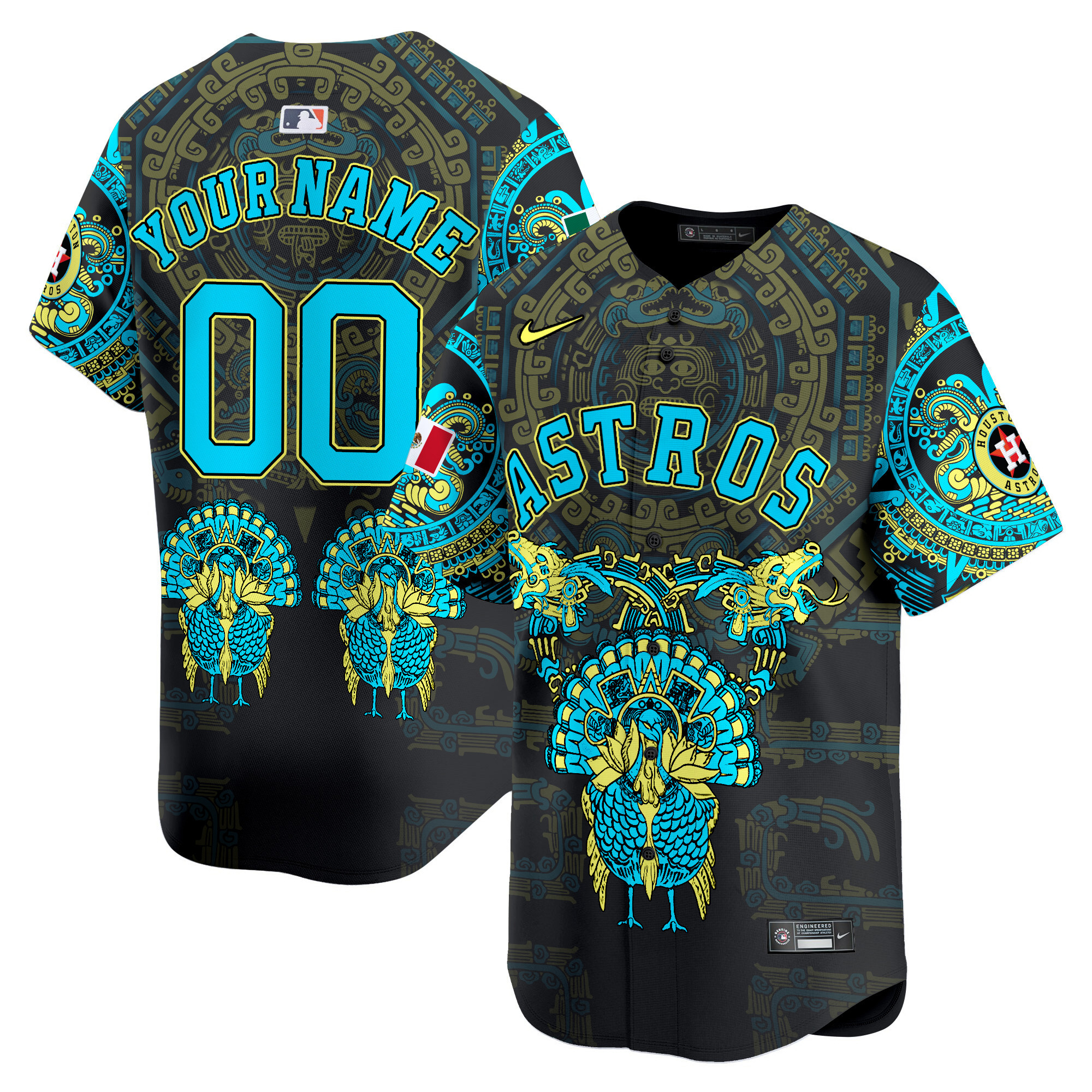 Men Houston Astros Mexico Aztec Vapor Premier Limited Custom Black Jersey - Printed