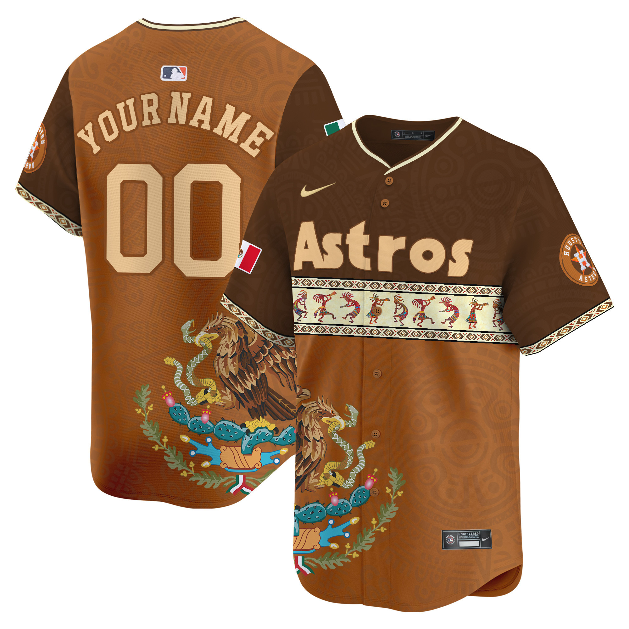 Men Houston Astros Mexico Aztec Vapor Premier Limited Custom Brown Jersey V2 - Printed
