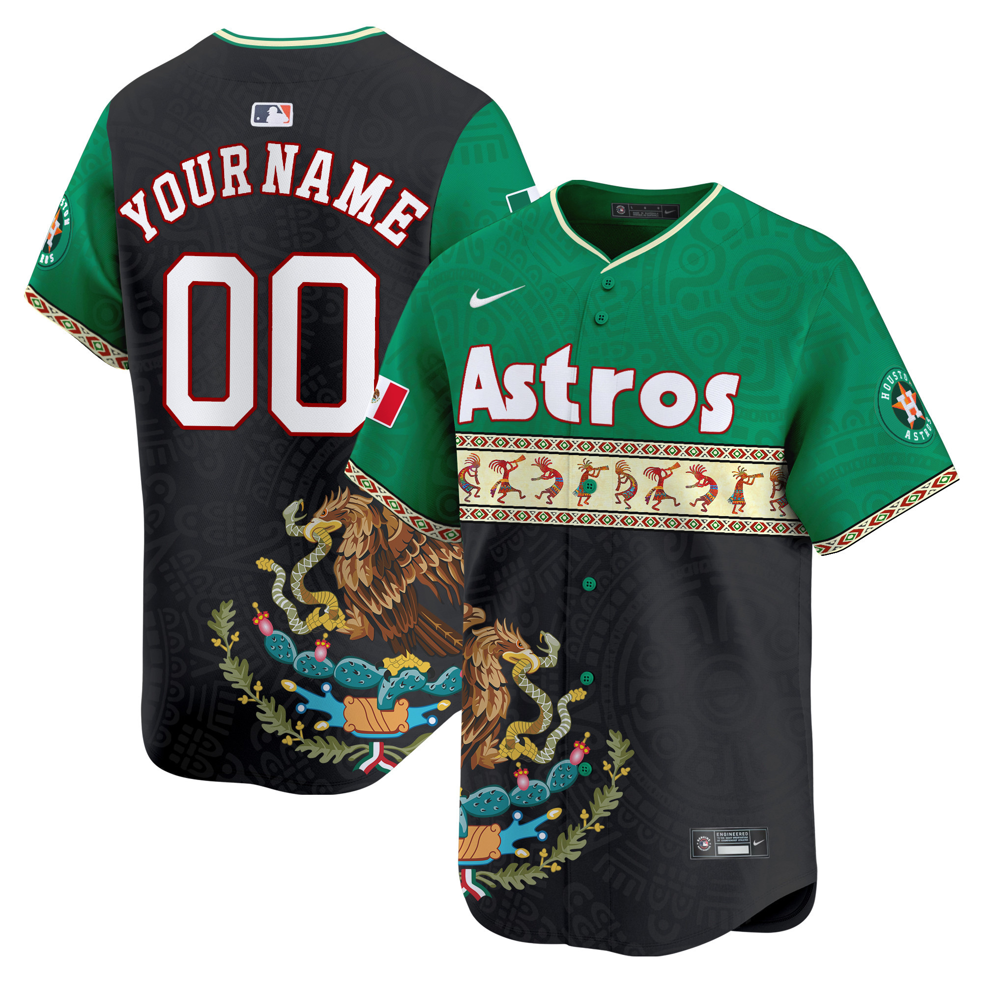 Men Houston Astros Mexico Aztec Vapor Premier Limited Custom Green Jersey - Printed