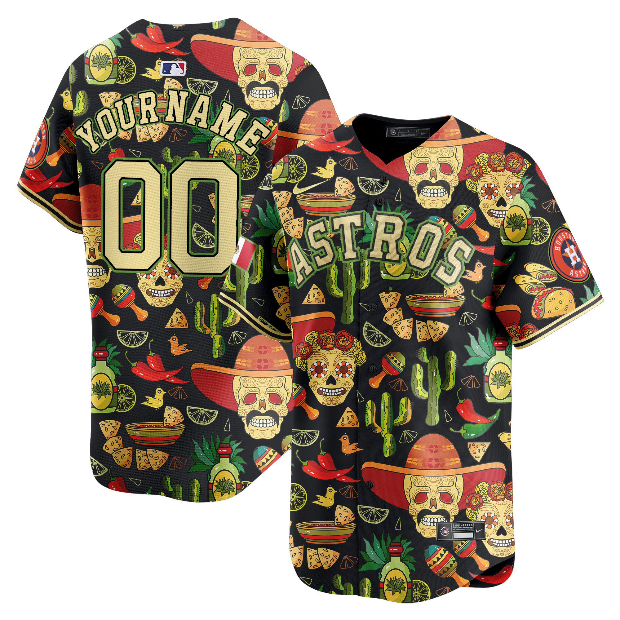 Men Houston Astros Mexico Cinco De Mayo Vapor Premier Limited Custom Black Jersey - Printed