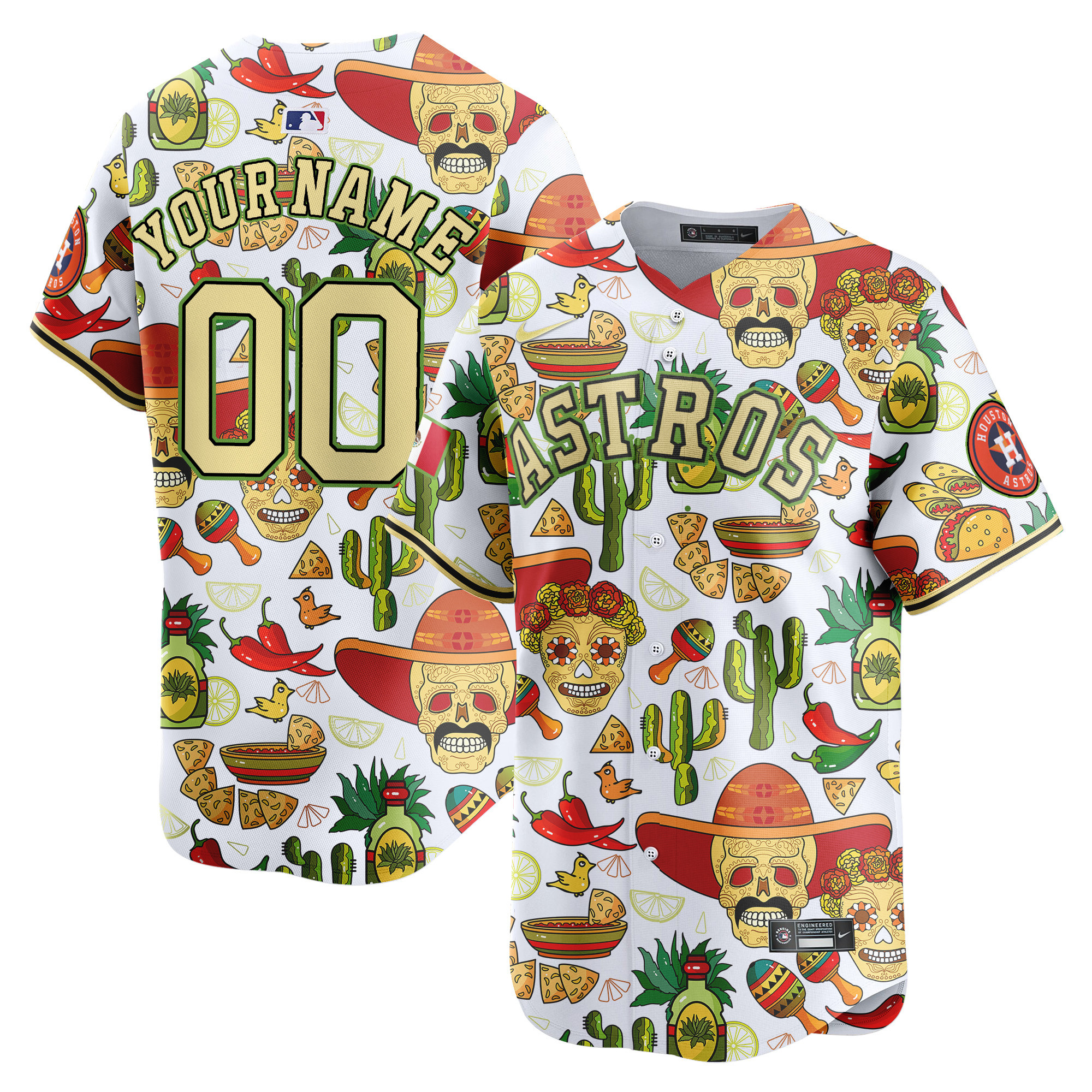 Men Houston Astros Mexico Cinco De Mayo Vapor Premier Limited Custom White Jersey - Printed