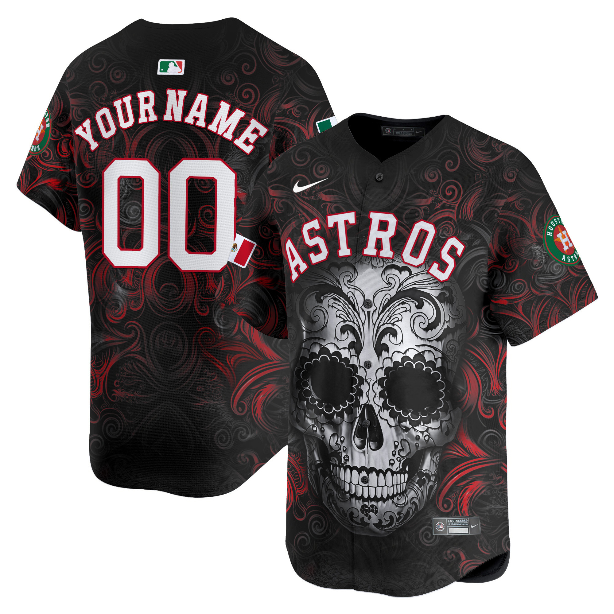 Men Houston Astros Mexico Dia de los Muertos Vapor Premier Limited Custom Black Jersey - Printed