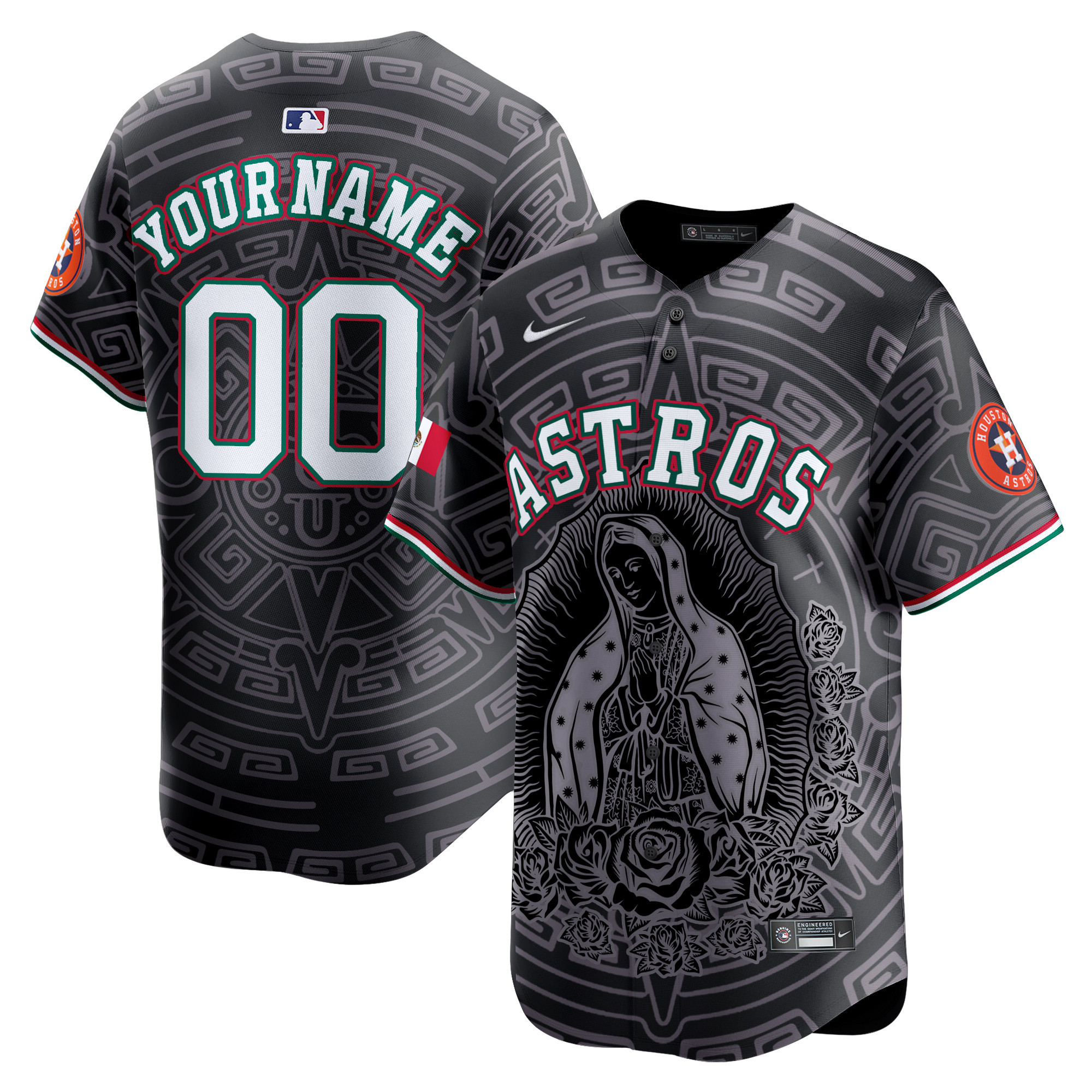Men Houston Astros Mexico Guadalupe Vapor Premier Limited Custom Black Jersey - Printed