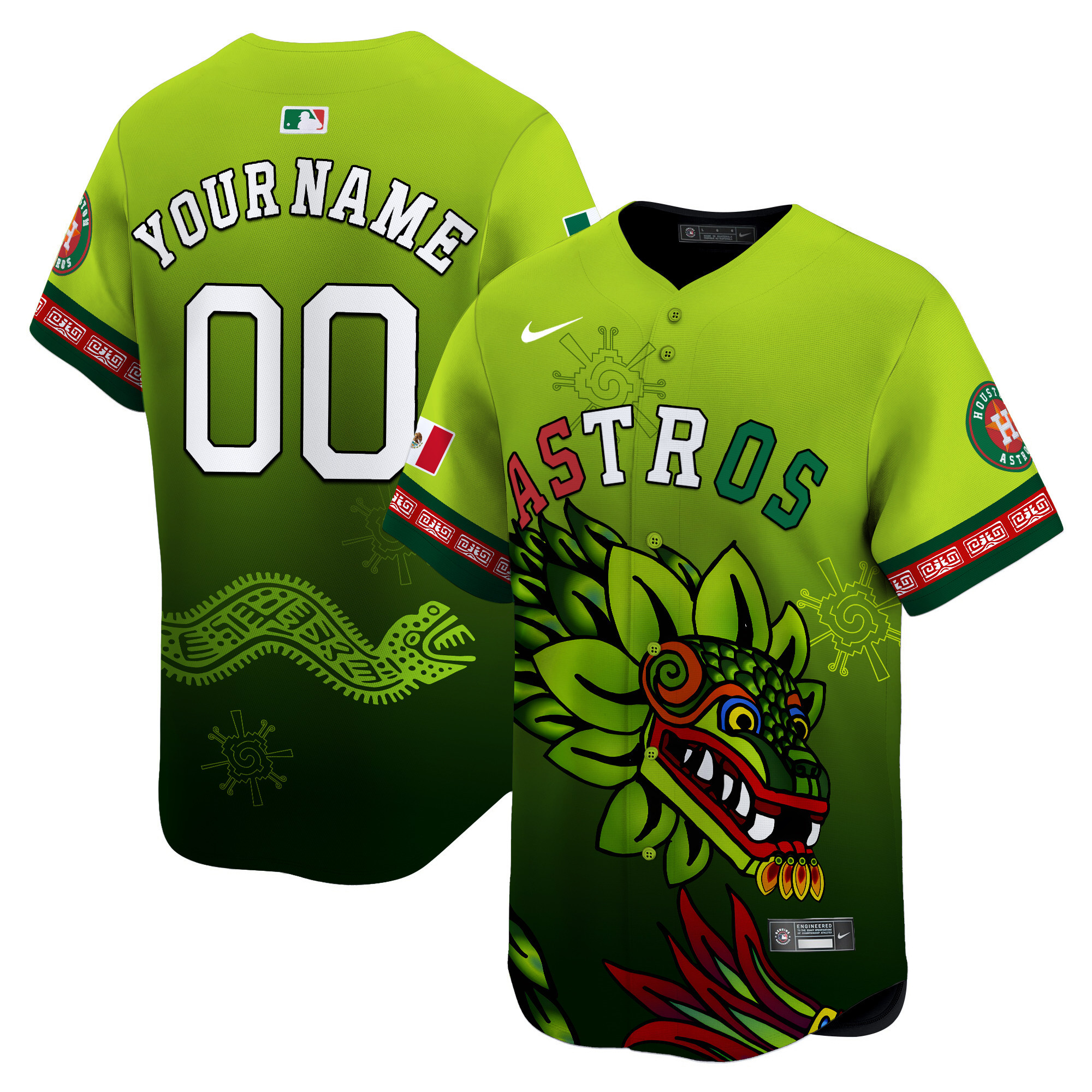 Men Houston Astros Mexico Quetzalcoatl Aztec Vapor Limited Custom Green Jersey - Printed