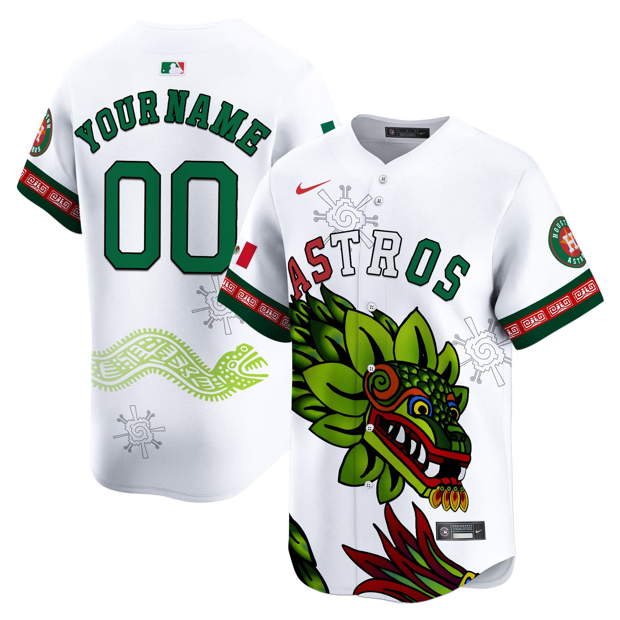 Men Houston Astros Mexico Quetzalcoatl Aztec Vapor Limited Custom White Jersey - Printed