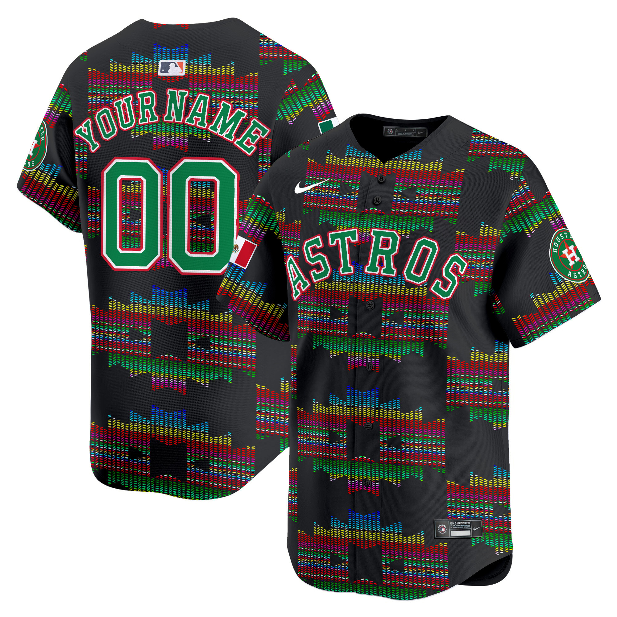Men Houston Astros Mexico Serape Style Vapor Premier Limited Custom Black Jersey - Printed