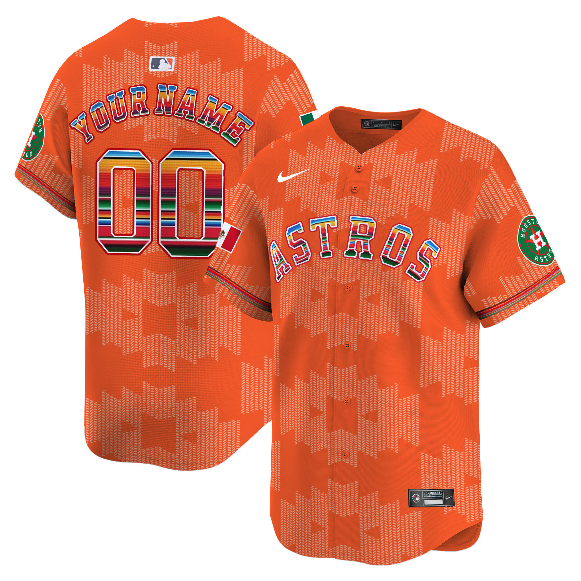 Men Houston Astros Mexico Serape Style Vapor Premier Limited Orange Jersey V2- Printed