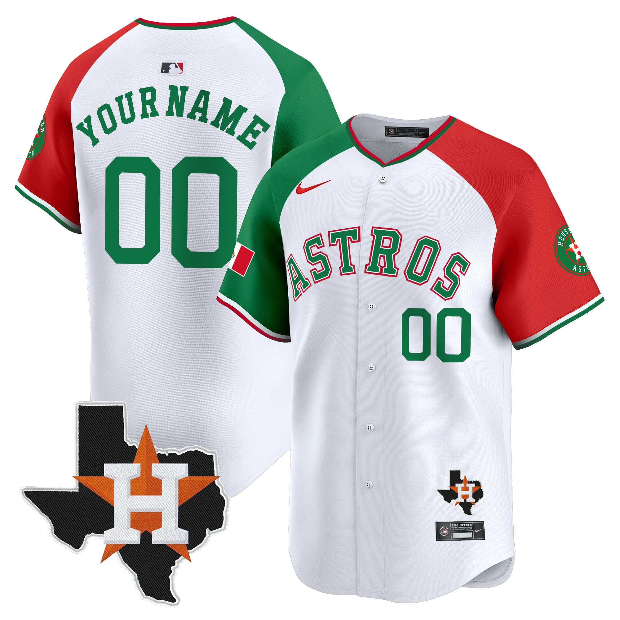 Men Houston Astros Mexico Texas Patch Vapor Premier Limited Custom Alternate Jersey V4 - All Stitched