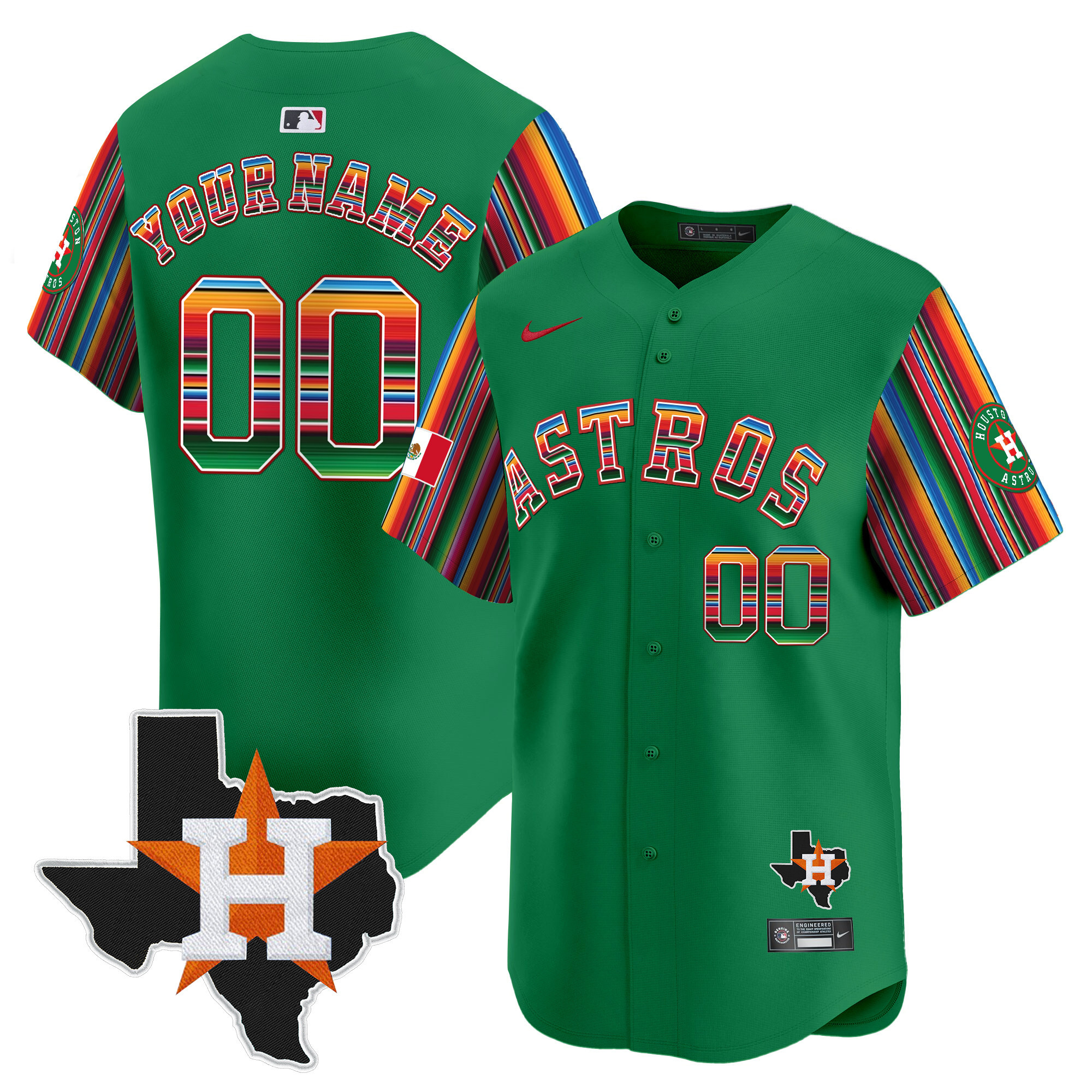 Men Houston Astros Mexico Texas Patch Vapor Premier Limited Custom Green Jersey V5 - All Stitched