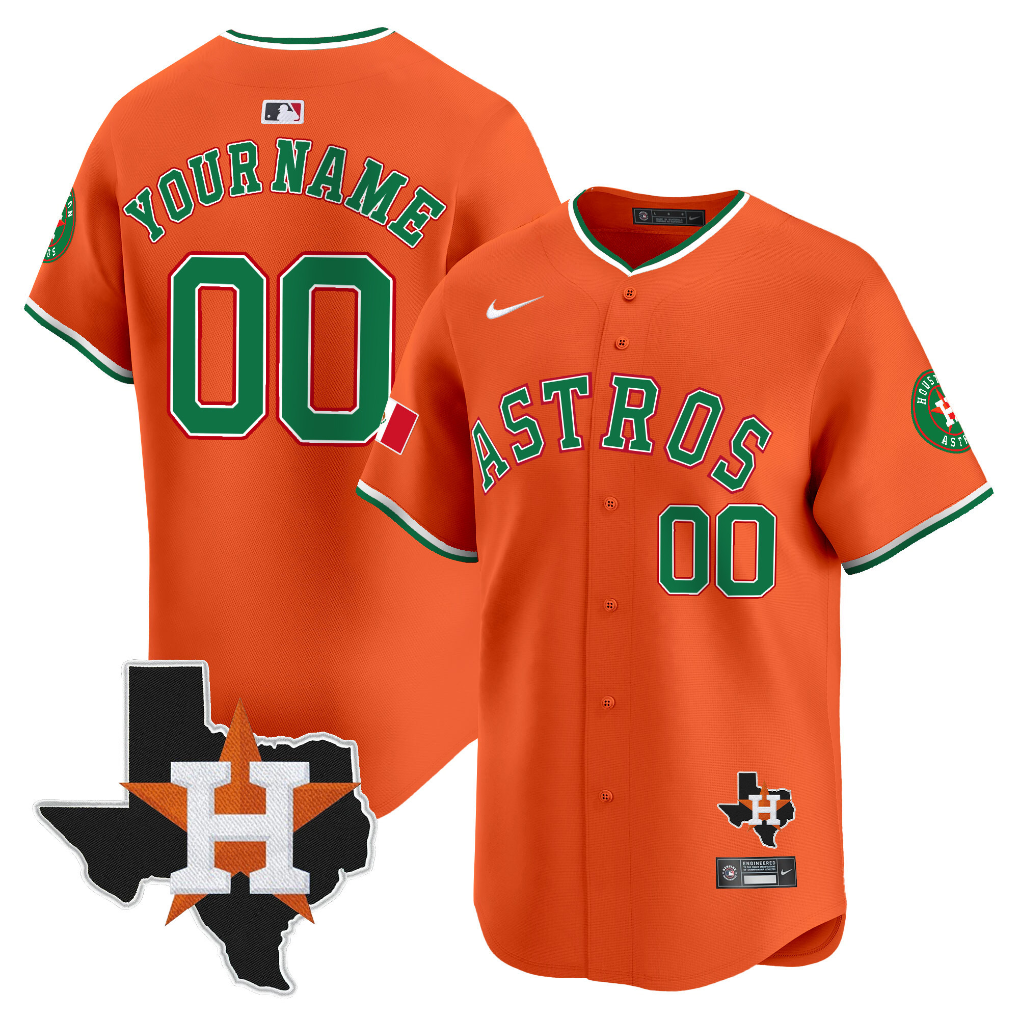 Men Houston Astros Mexico Texas Patch Vapor Premier Limited Custom Orange Jersey V4 - All Stitched