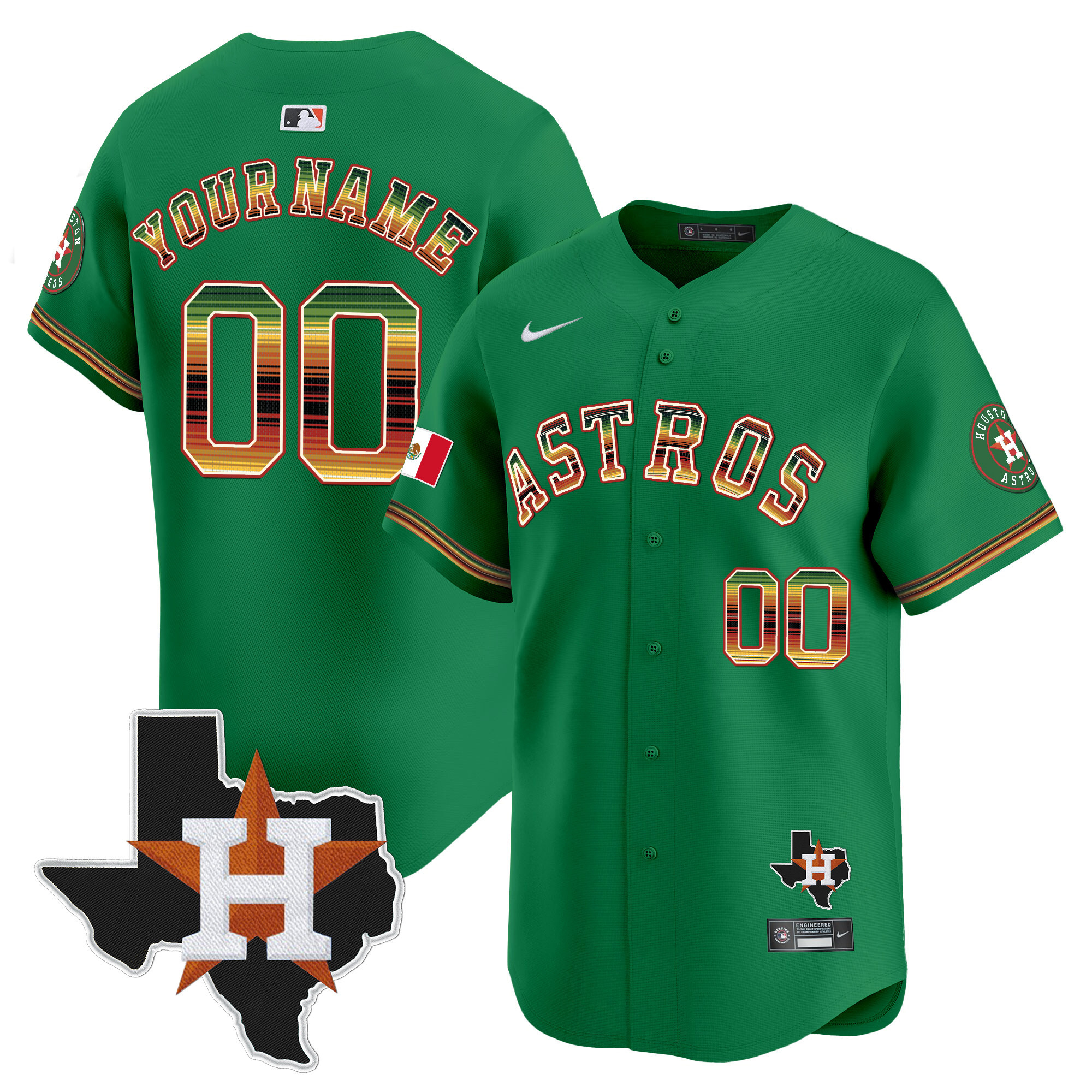 Men Houston Astros Mexico Traditional Style Vapor Premier Limited Custom Green Jersey - All Stitched