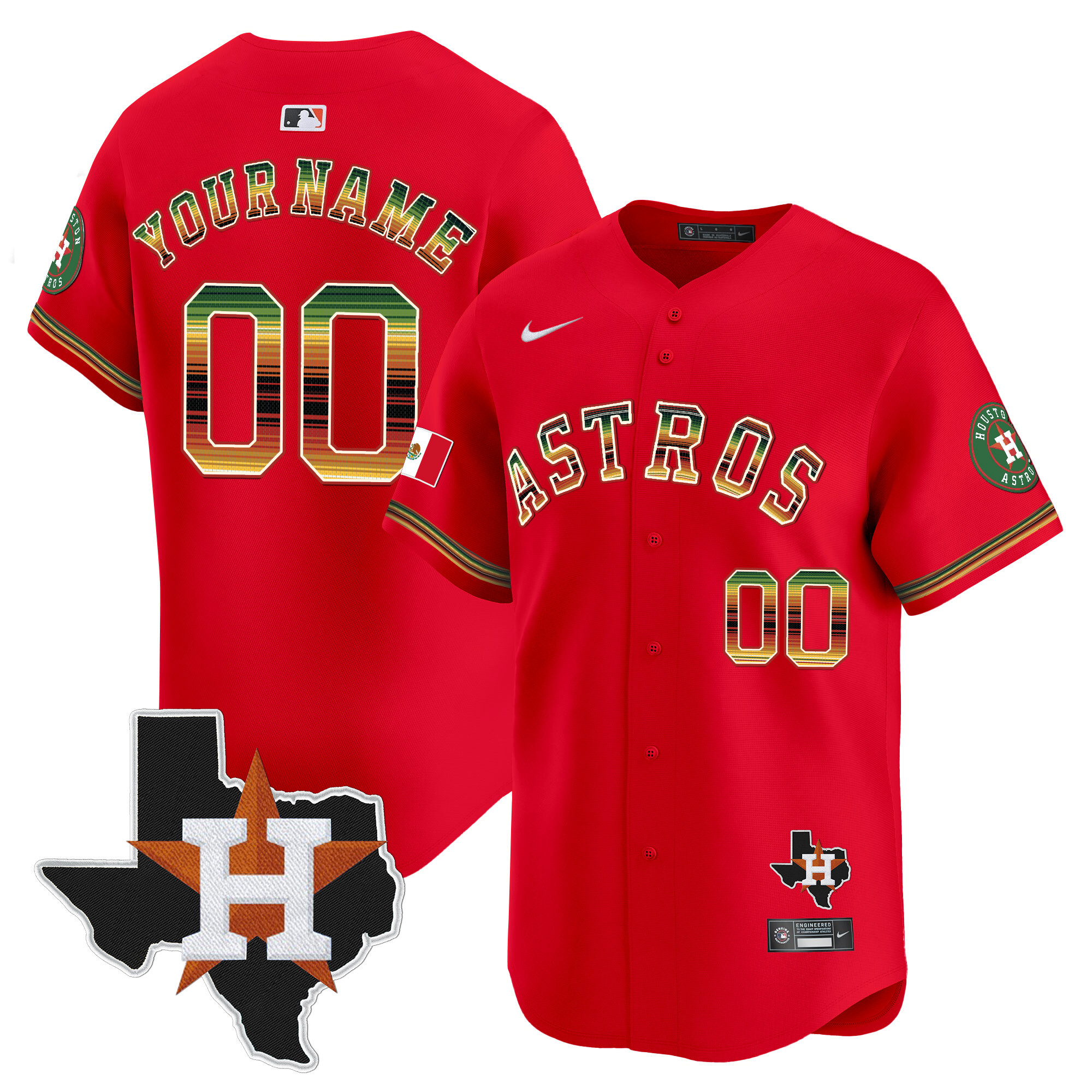 Men Houston Astros Mexico Traditional Style Vapor Premier Limited Custom Red Jersey - All Stitched