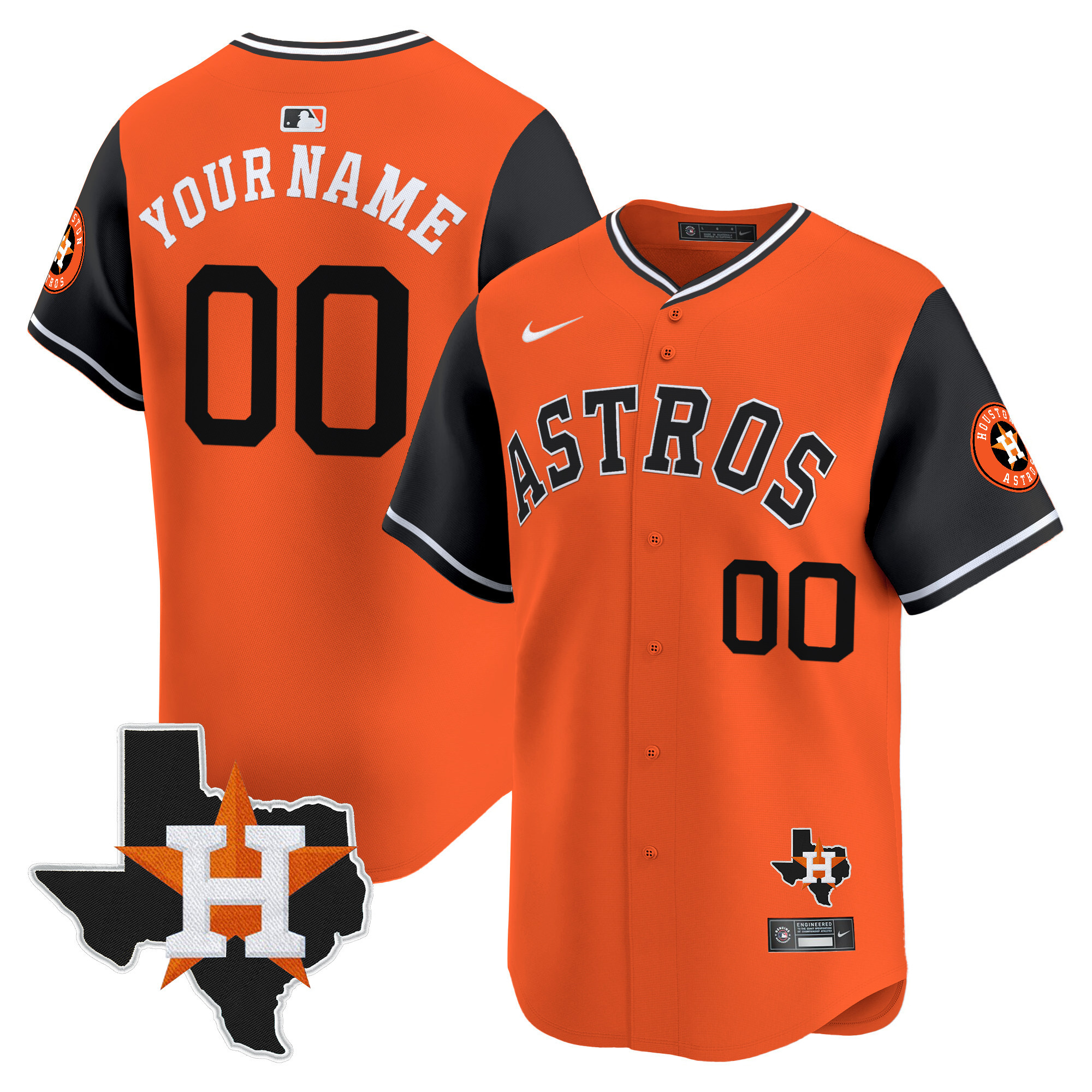 Men Houston Astros Nicknames Vapor Premier Limited Custom Black Orange Jersey - All Stitched