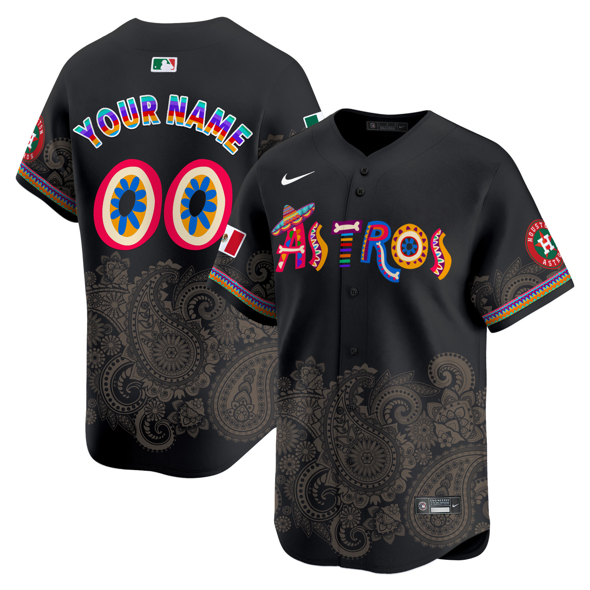 Men Houston Astros Paisley Mexico Vapor Premier Limited Custom Black Jersey - Printed