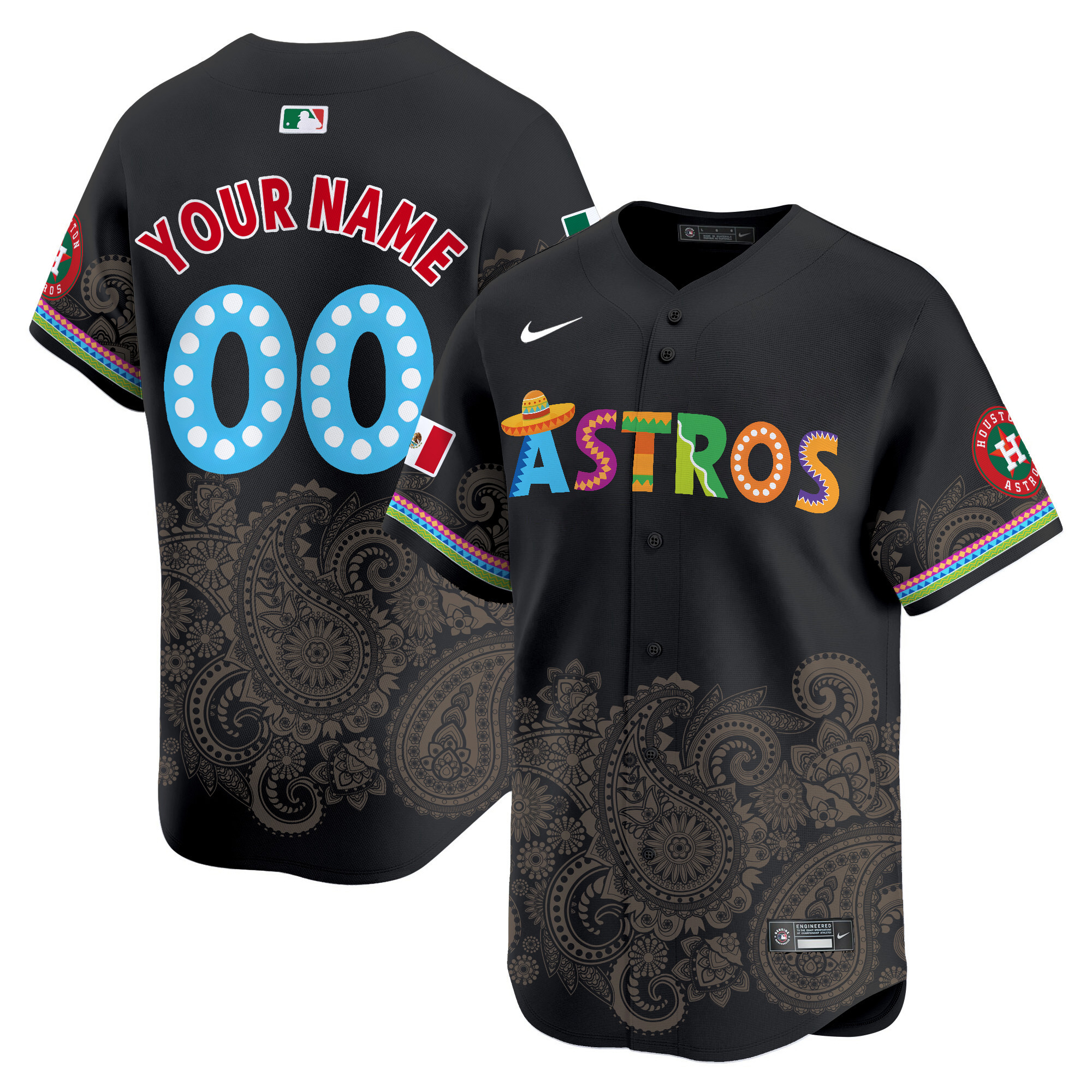 Men Houston Astros Paisley Mexico Vapor Premier Limited Custom Black Jersey V5 - Printed