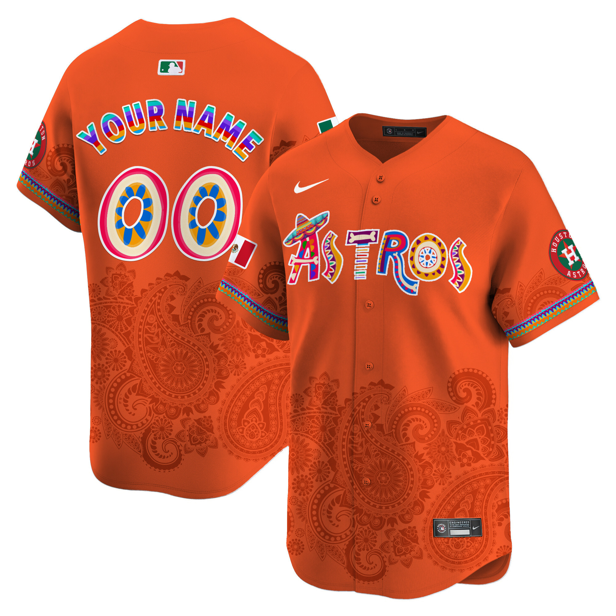 Men Houston Astros Paisley Mexico Vapor Premier Limited Custom Orange Jersey - Printed
