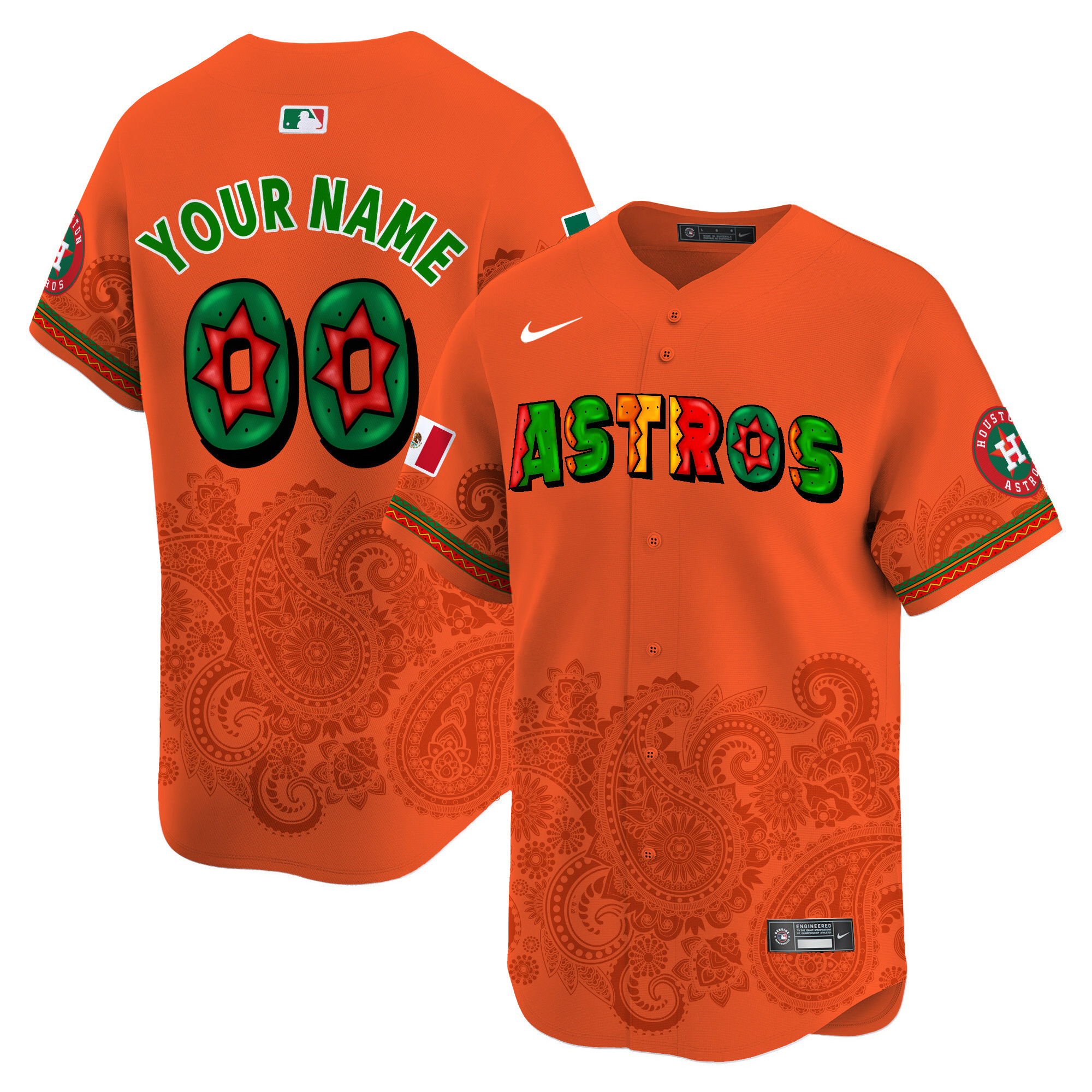 Men Houston Astros Paisley Mexico Vapor Premier Limited Custom Orange Jersey V3 - Printed