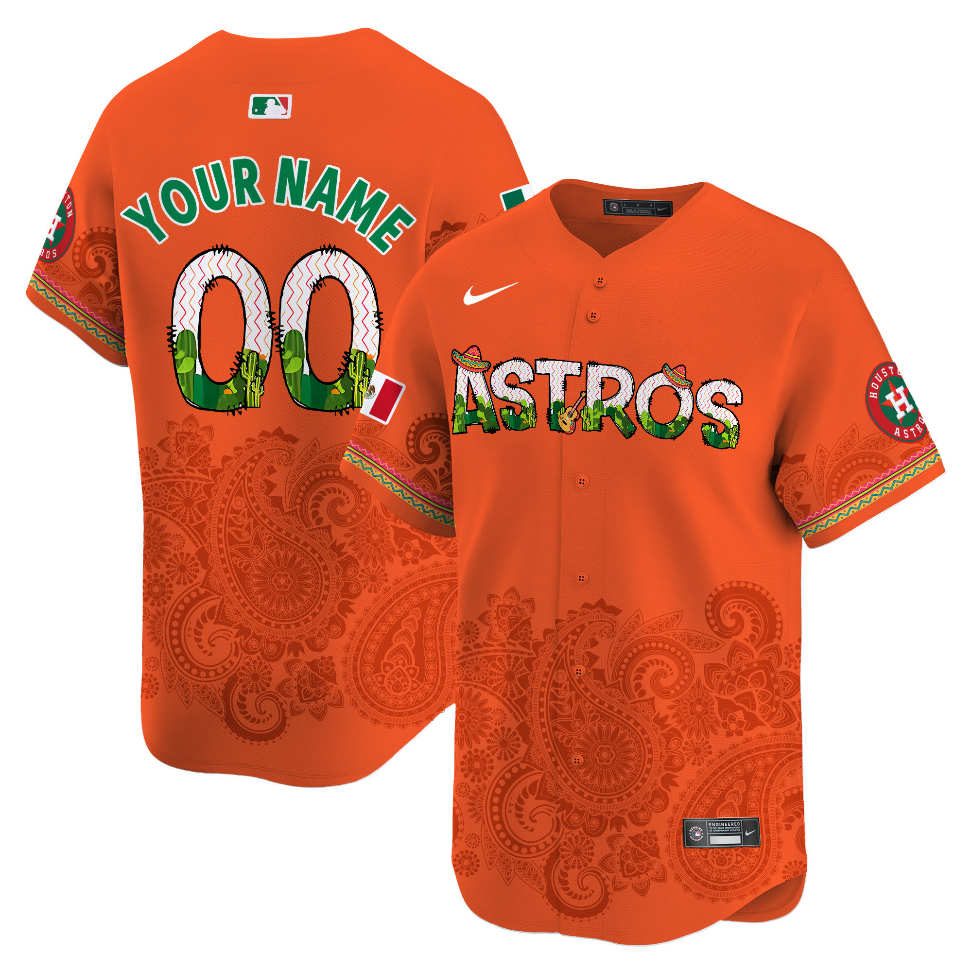 Men Houston Astros Paisley Mexico Vapor Premier Limited Custom Orange Jersey V4 - Printed