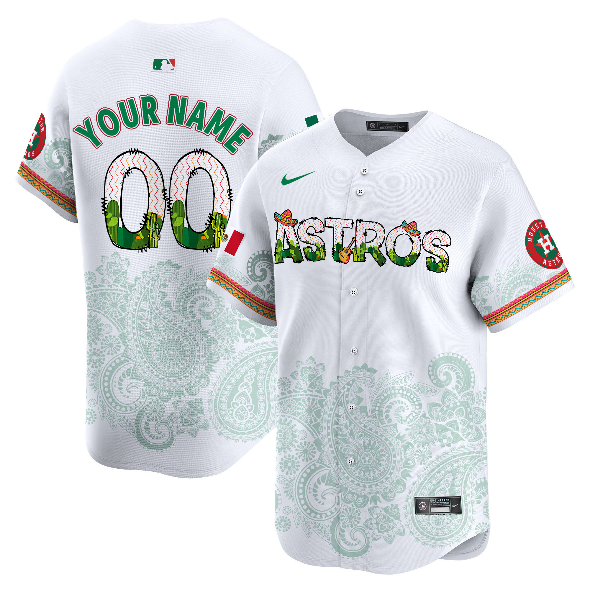 Men Houston Astros Paisley Mexico Vapor Premier Limited Custom White Jersey V4 - Printed