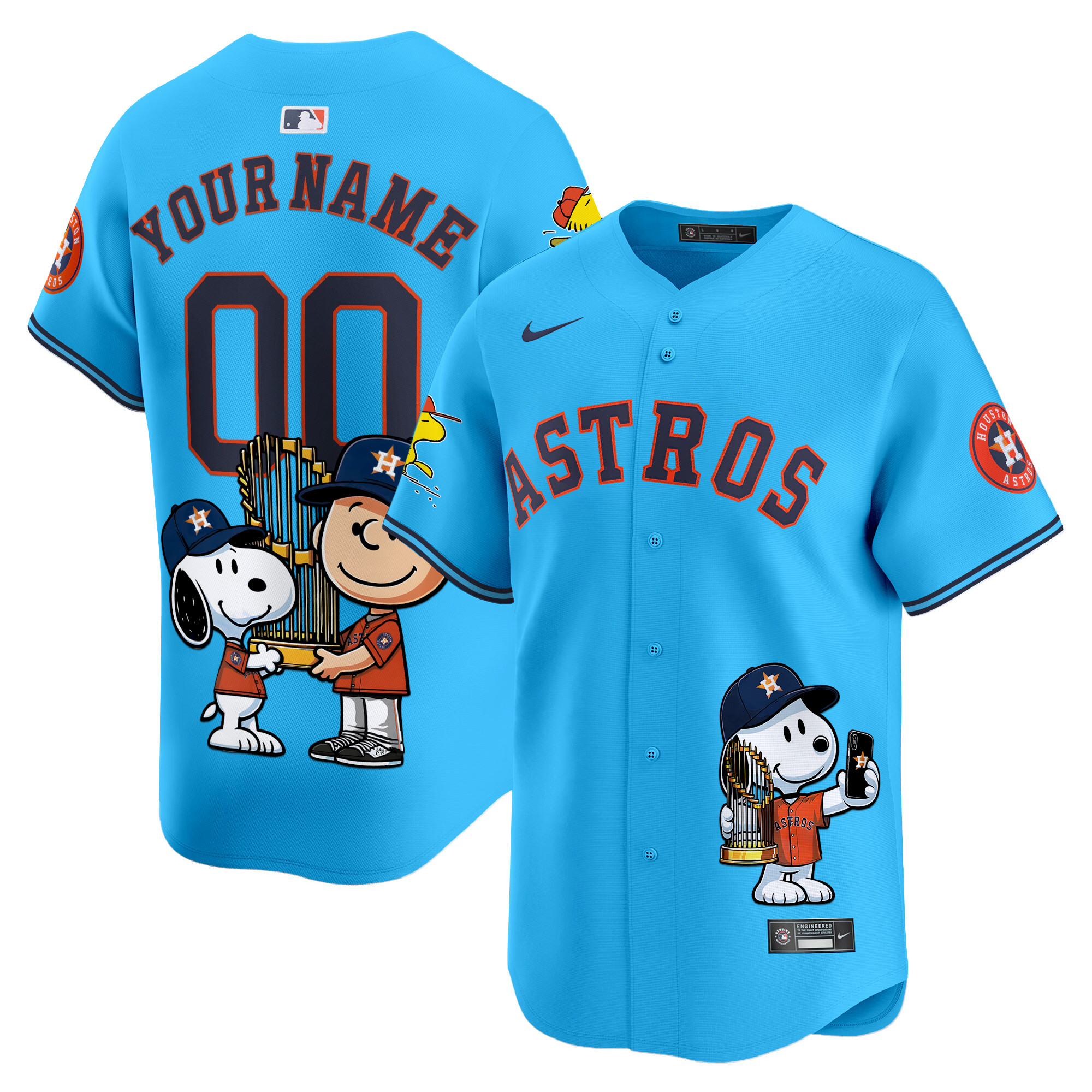 Men Houston Astros Peanut Snoopy Vapor Premier Limited Custom Light Blue Jersey - Printed