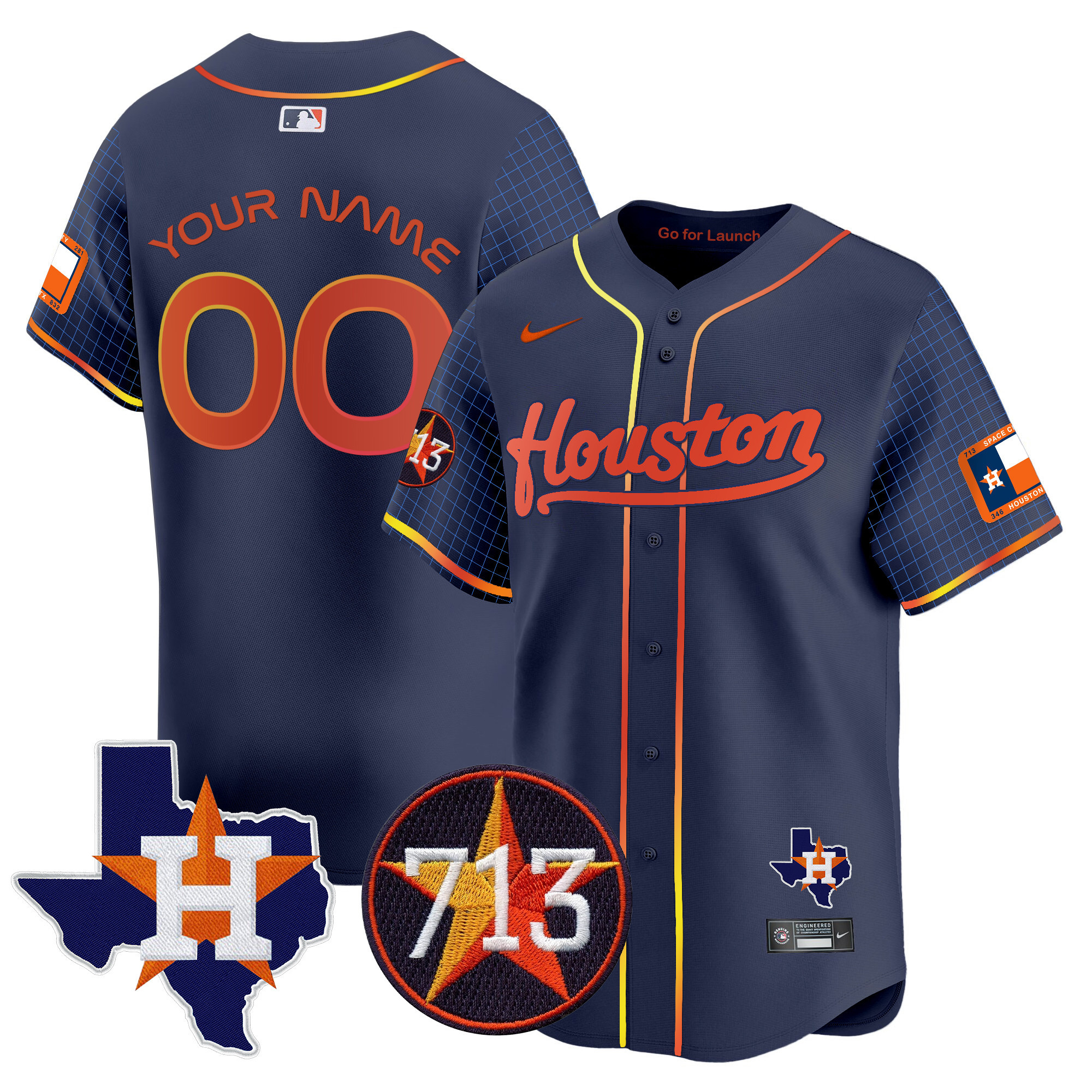 Men Houston Astros Space City 713 Patch Vapor Premier Limited Custom Navy Jersey - All Stitched