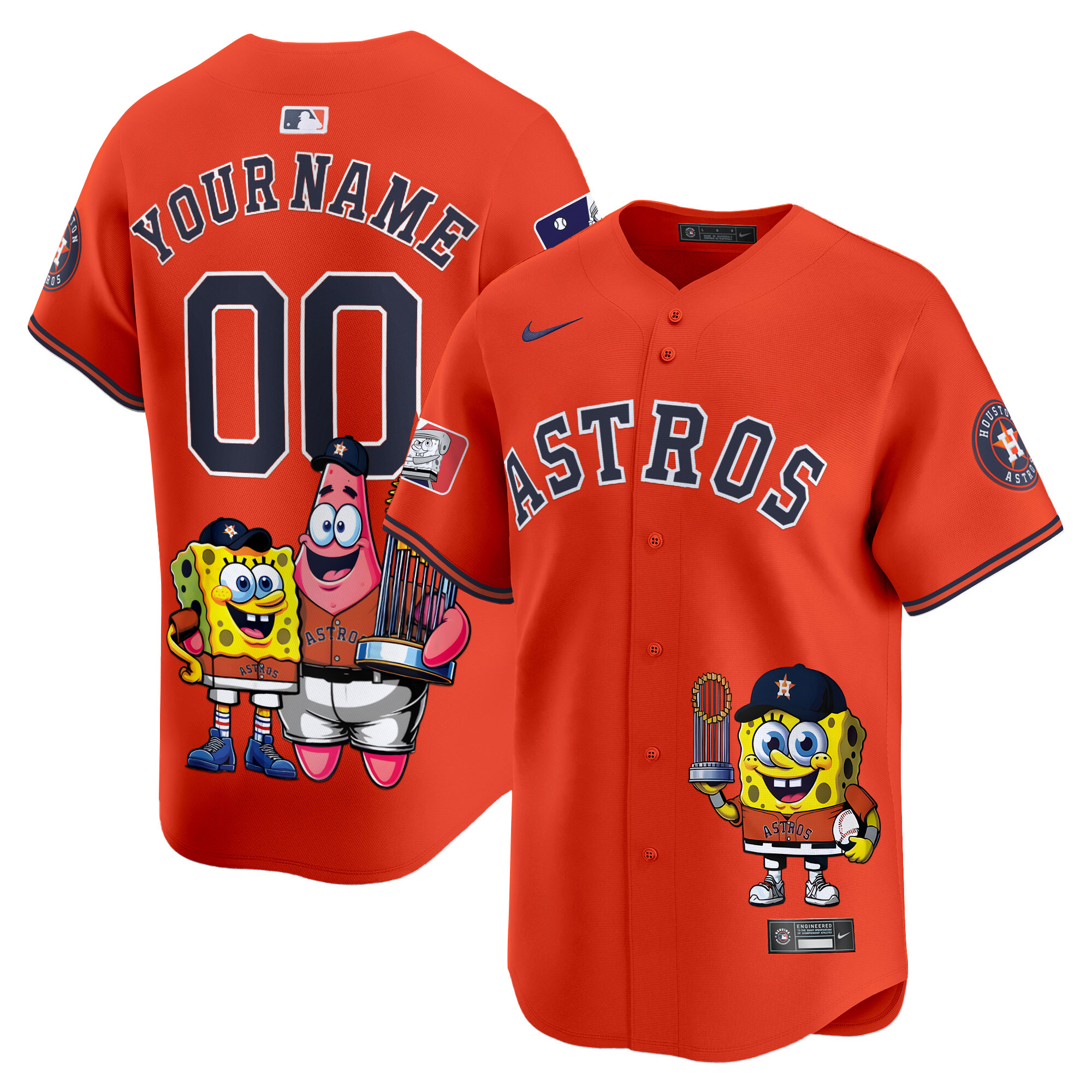 Men Houston Astros SpongeBob SquarePants Vapor Premier Limited Custom Orange Jersey - Printed