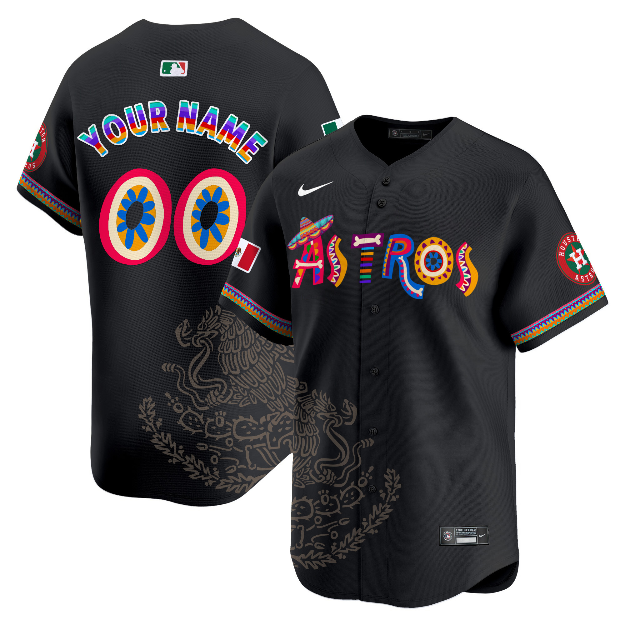 Men Houston Astros Viva Mexico Heritage Vapor Premier Limited Custom Black Jersey - Printed