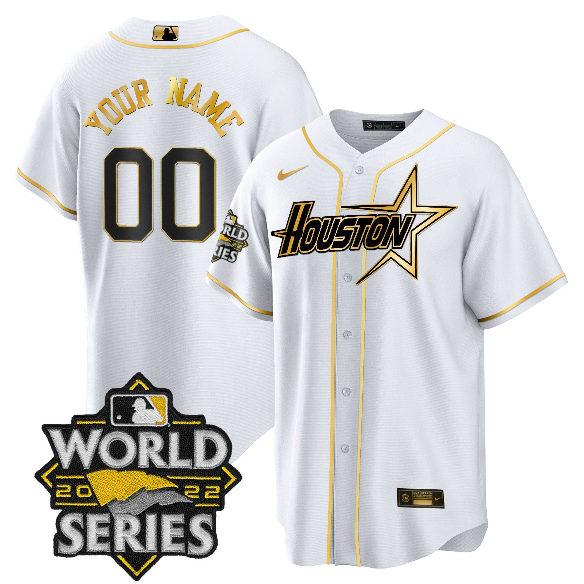 Men Houston Astros World Series Black Gold Special Custom Cool White Jersey - All Stitched