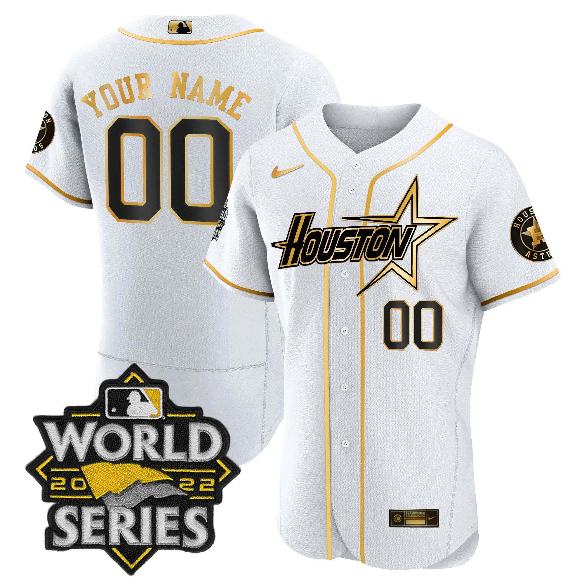 Men Houston Astros World Series Black Gold Special Custom Flex White Jersey - All Stitched