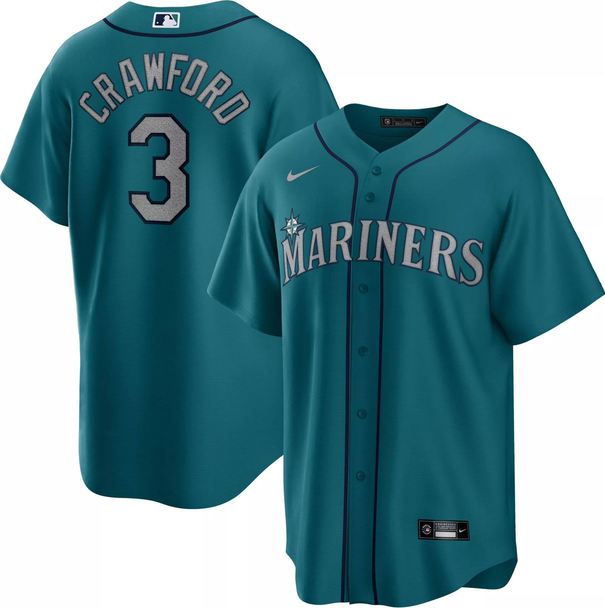 Men J.P. Crawford Seattle Mariners Cool Base Jersey - Aqua - All Stitched