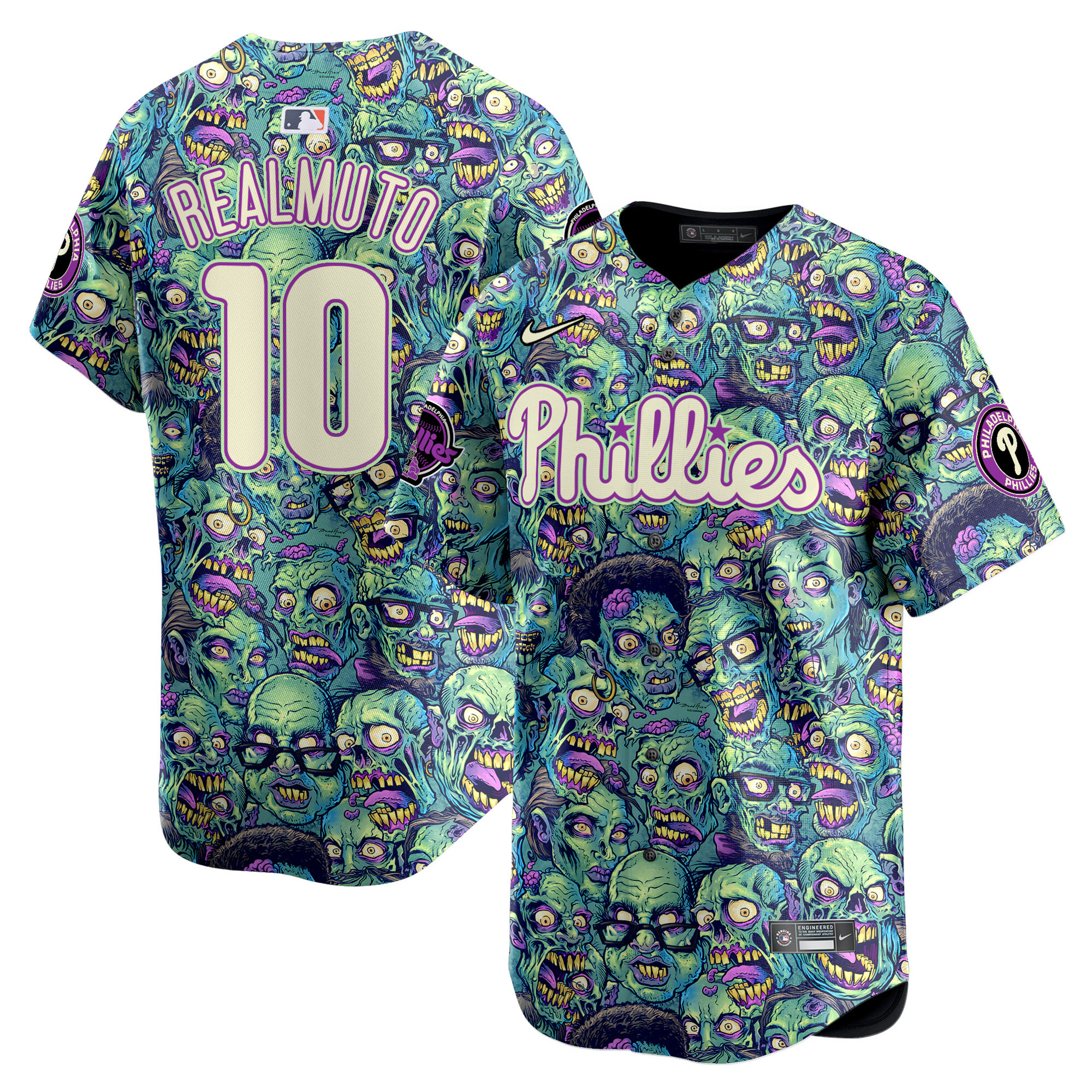 Men J.T.Realmuto Philadelphia Phillies Halloween Zombie Horror Vapor Premier Limited Jersey - Printed