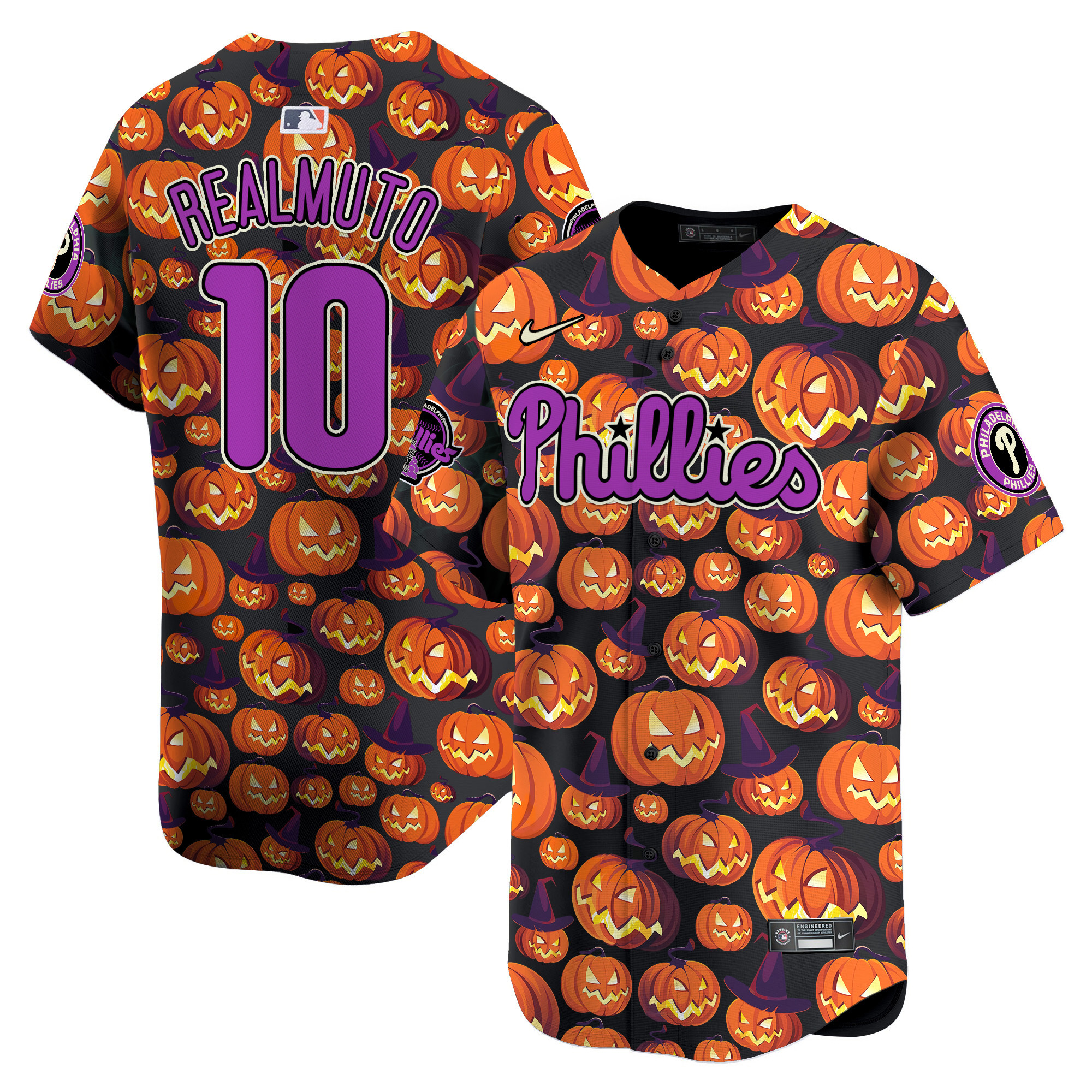 Men J.T.Realmuto Philadelphia Phillies Pumpkin Halloween Vapor Premier Limited Jersey - Printed