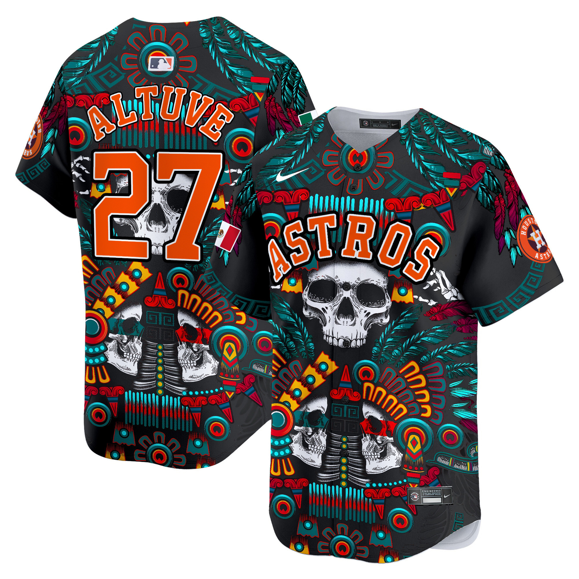 Men JosÈ Altuve Houston Astros Mexico Skull Vapor Premier Limited Jersey V2 - Printed