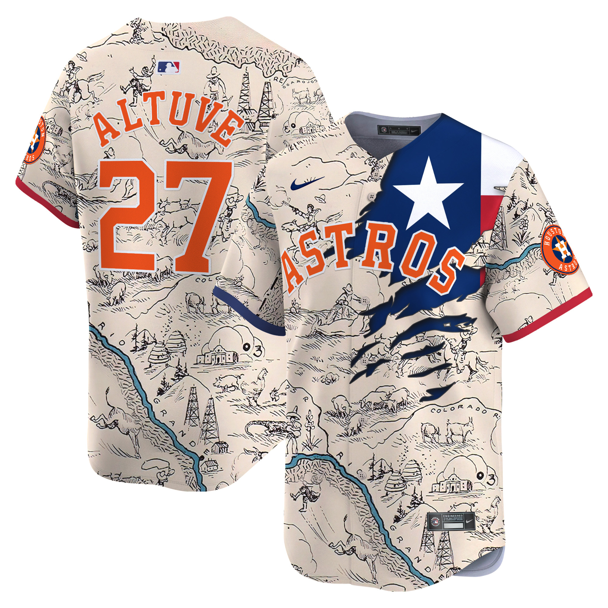 Men JosÈ Altuve Houston Astros Texas State Map Vapor Premier Limited Jersey - Printed
