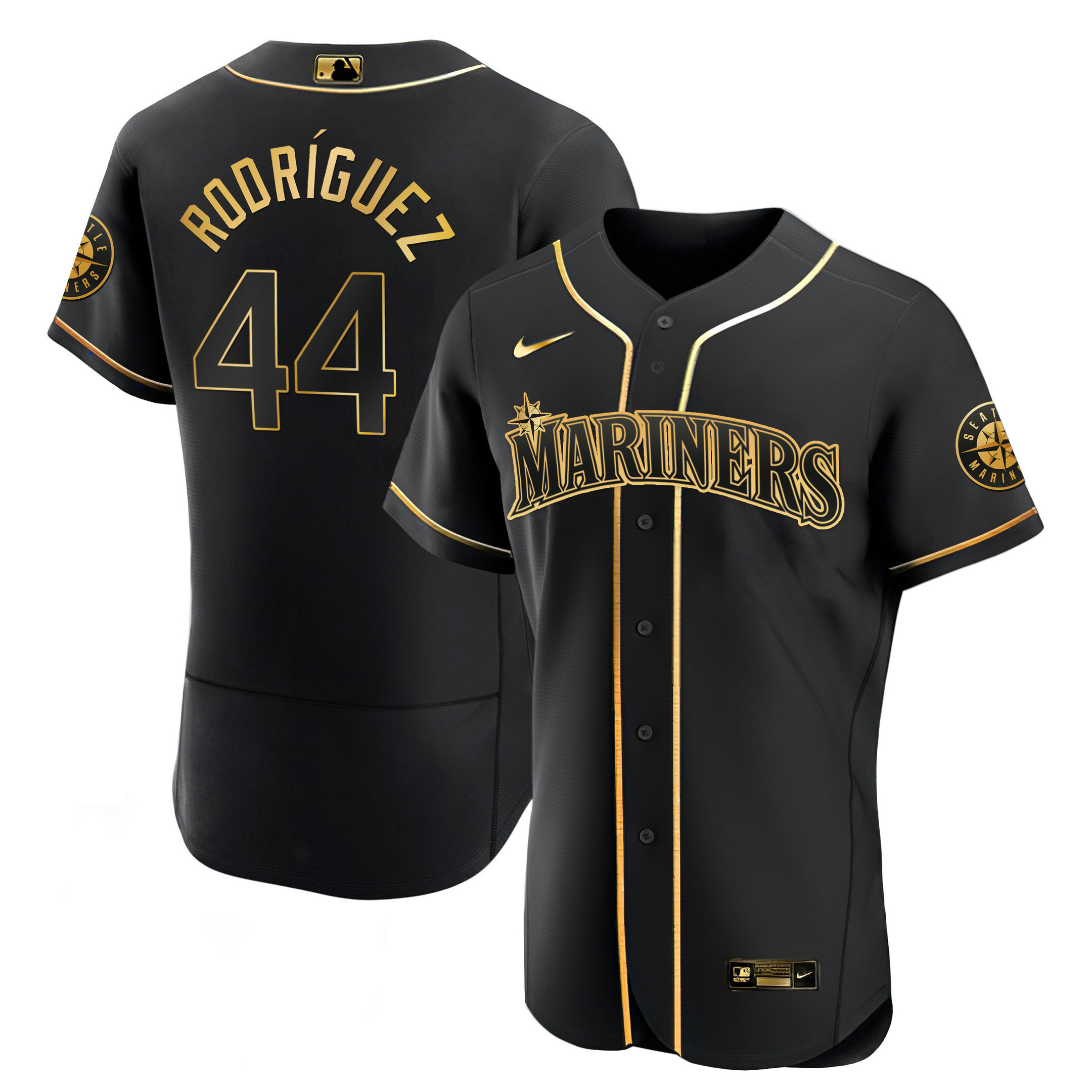 Men Julio Rodriguez Seattle Mariners White Gold & Black Gold Flex Black Jersey - All Stitched