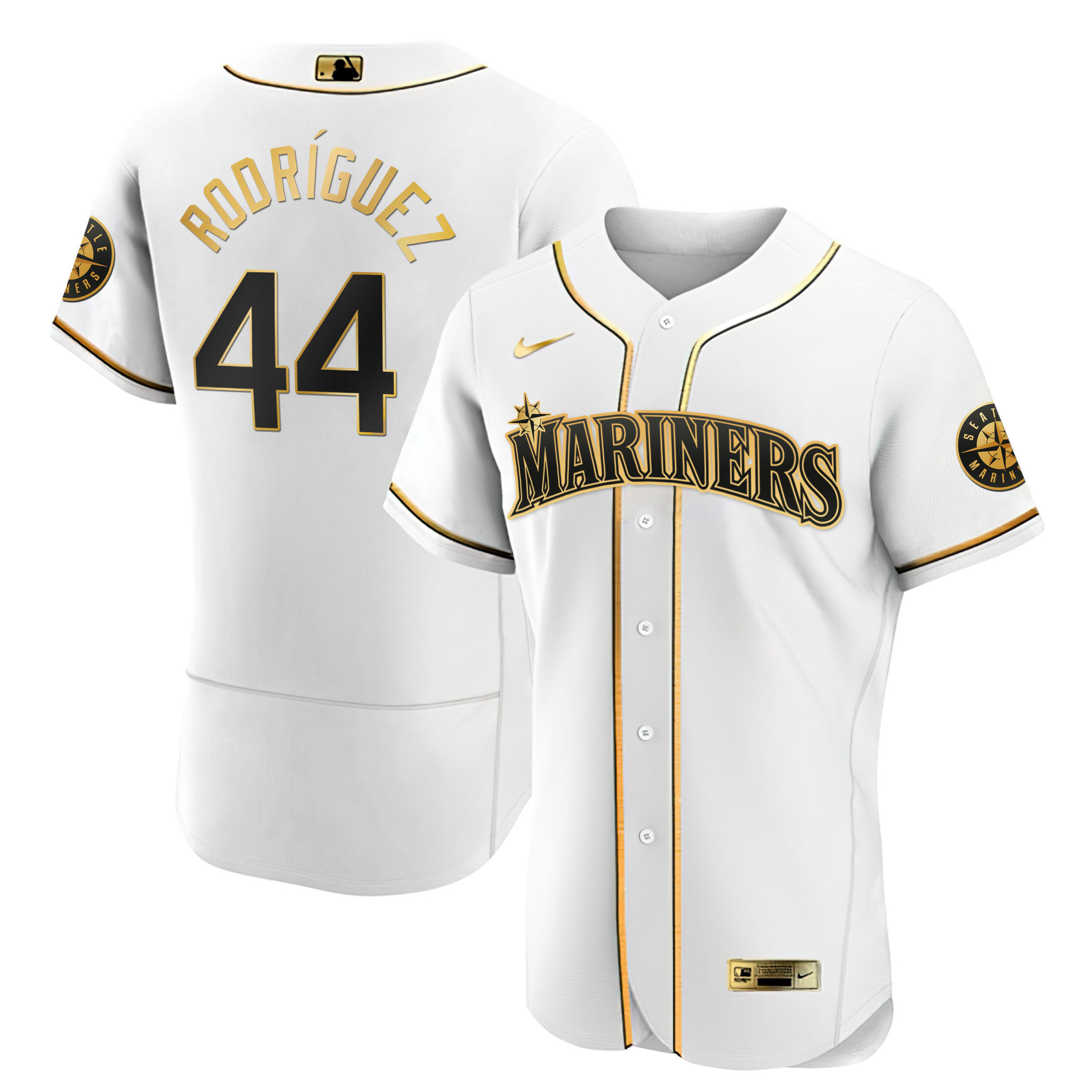 Men Julio Rodriguez Seattle Mariners White Gold & Black Gold Flex White Jersey - All Stitched