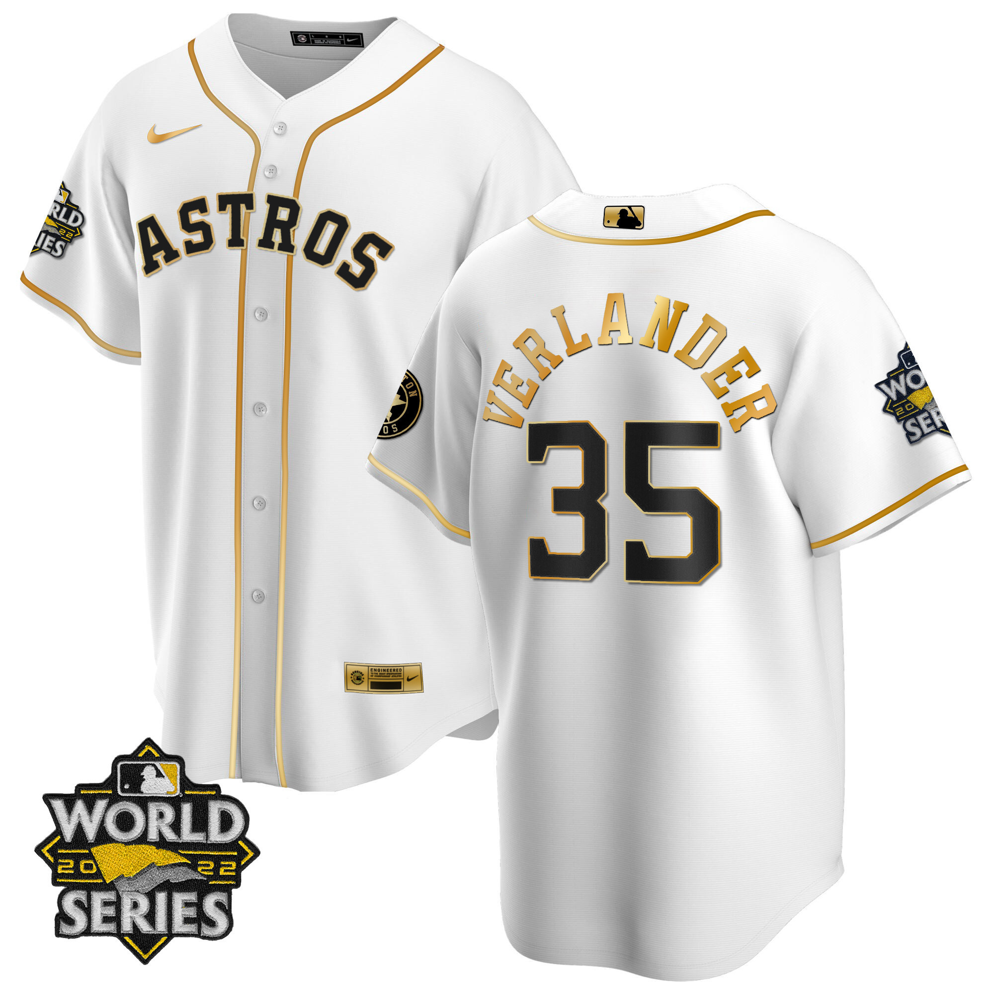 Men Justin Verlander Houston Astros Cool Base White Gold 2022 World Series Jersey - All Stitched