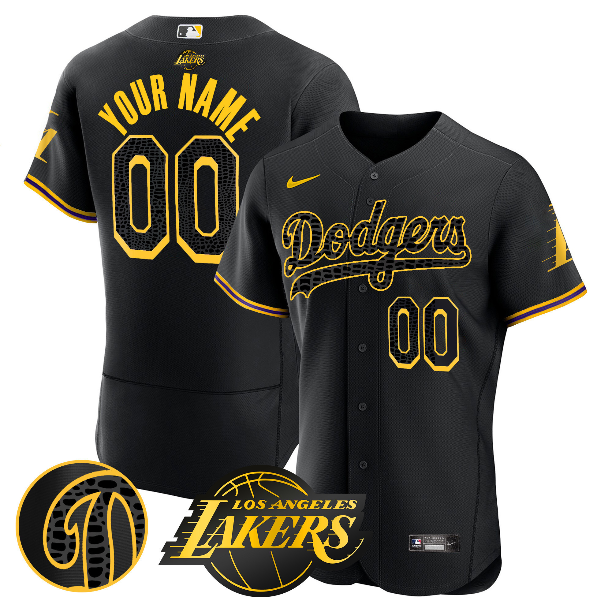 Men Los Angeles Dodgers Flex Base Mamba Custom Black Jersey - All Stitched