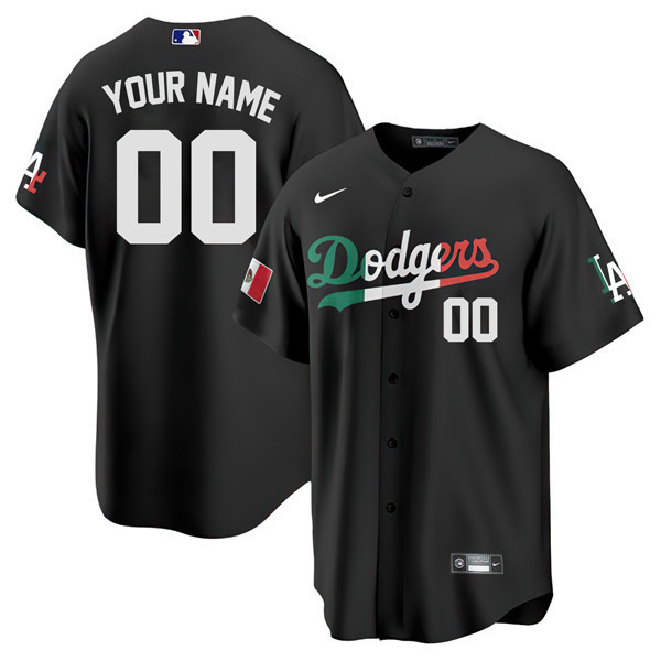 Men Los Angeles Dodgers Mexico Black Mexico Flag Jersey Custom Name And Number - All Stitched