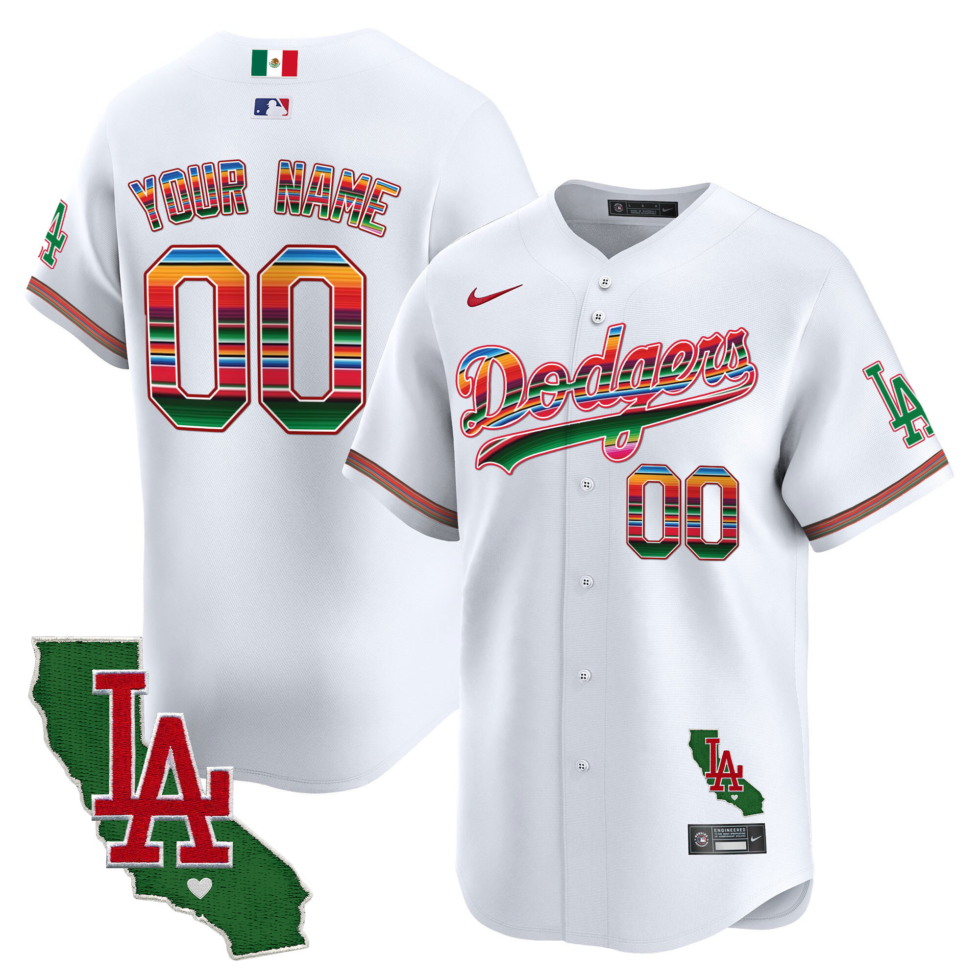 Men Los Angeles Dodgers Mexico California Patch Vapor Premier Limited Custom White Jersey V2 - All Stitched
