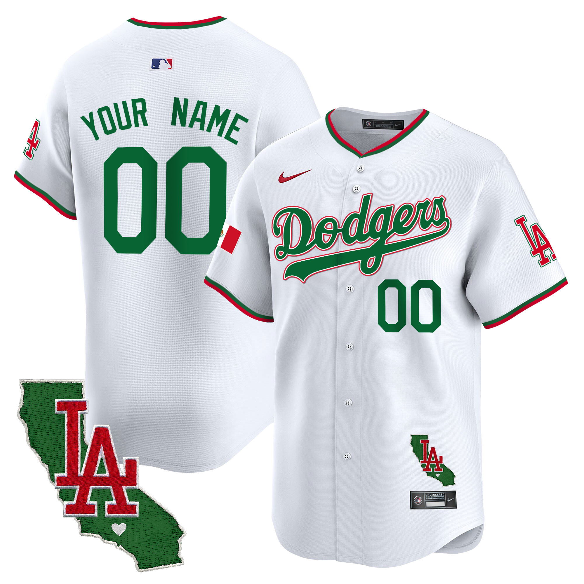 Men Los Angeles Dodgers Mexico California Patch Vapor Premier Limited Custom White Jersey V4 - All Stitched