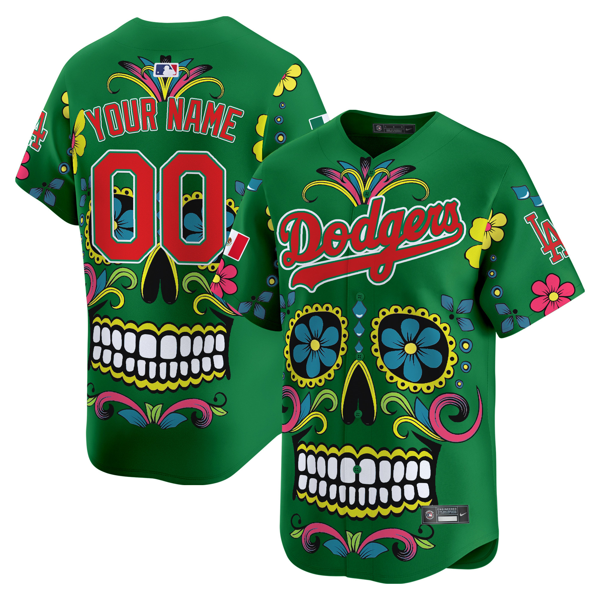 Men Los Angeles Dodgers Mexico Sugar Skull Vapor Premier Limited Custom Green Jersey - Printed