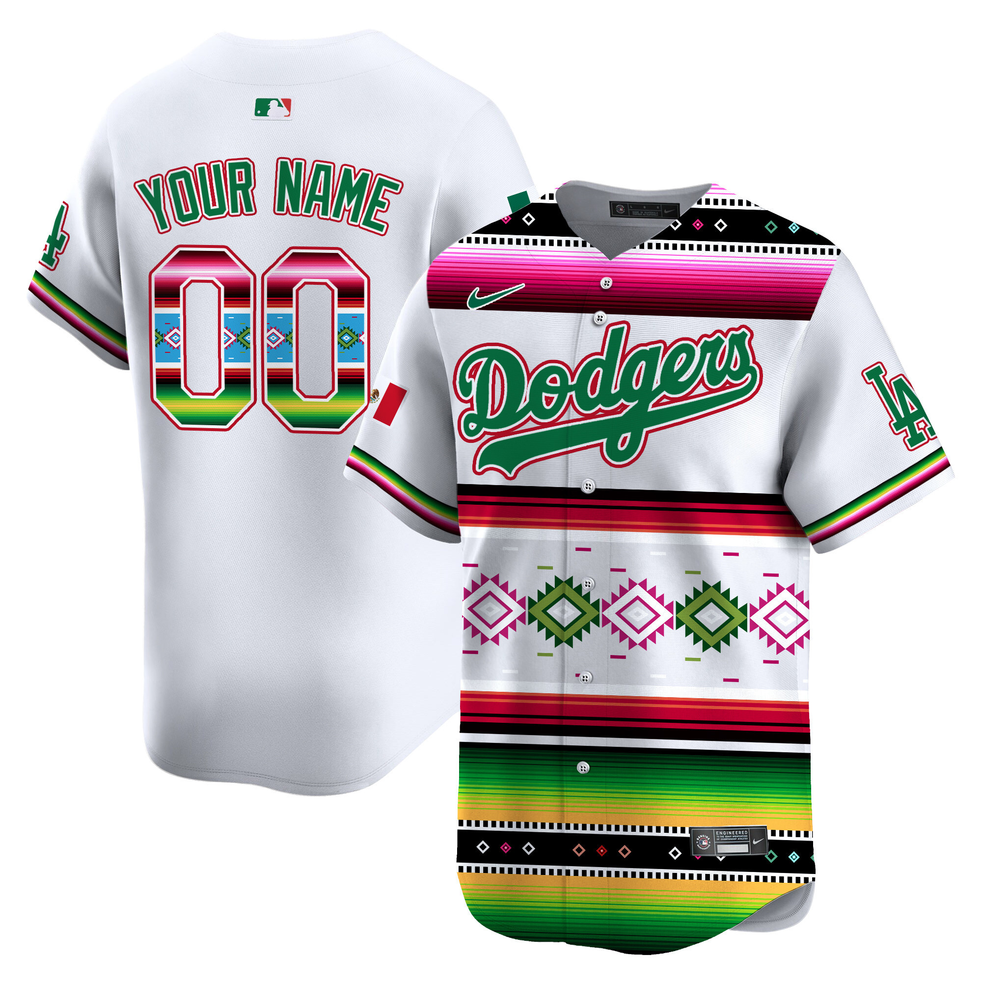 Men Los Angeles Dodgers Mexico Vibrant Serape Vapor Premier Limited Custom White Jersey - Printed