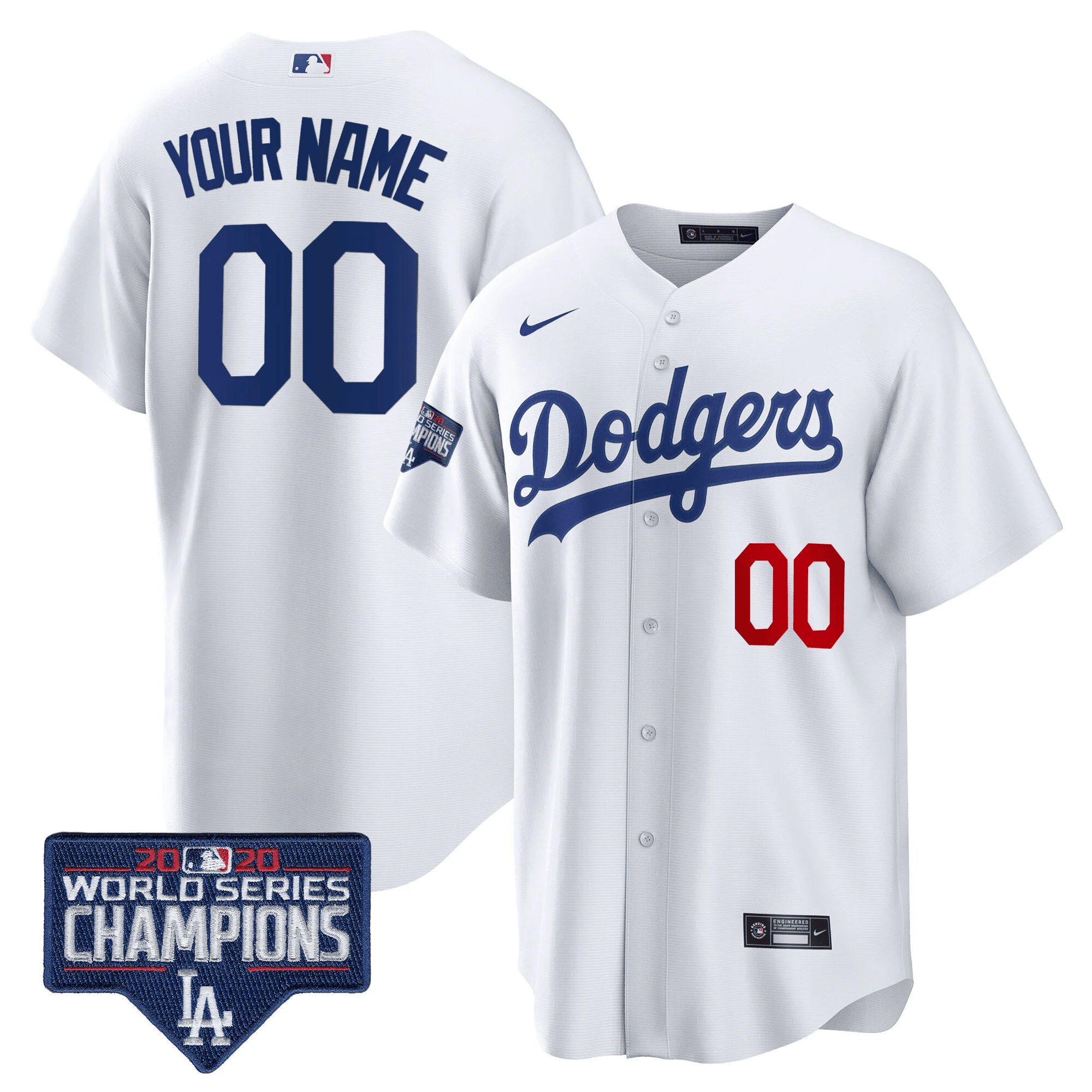 Men Los Angeles Dodgers World Series Champions Patch Cool Base Custom White Jersey - All Stitched