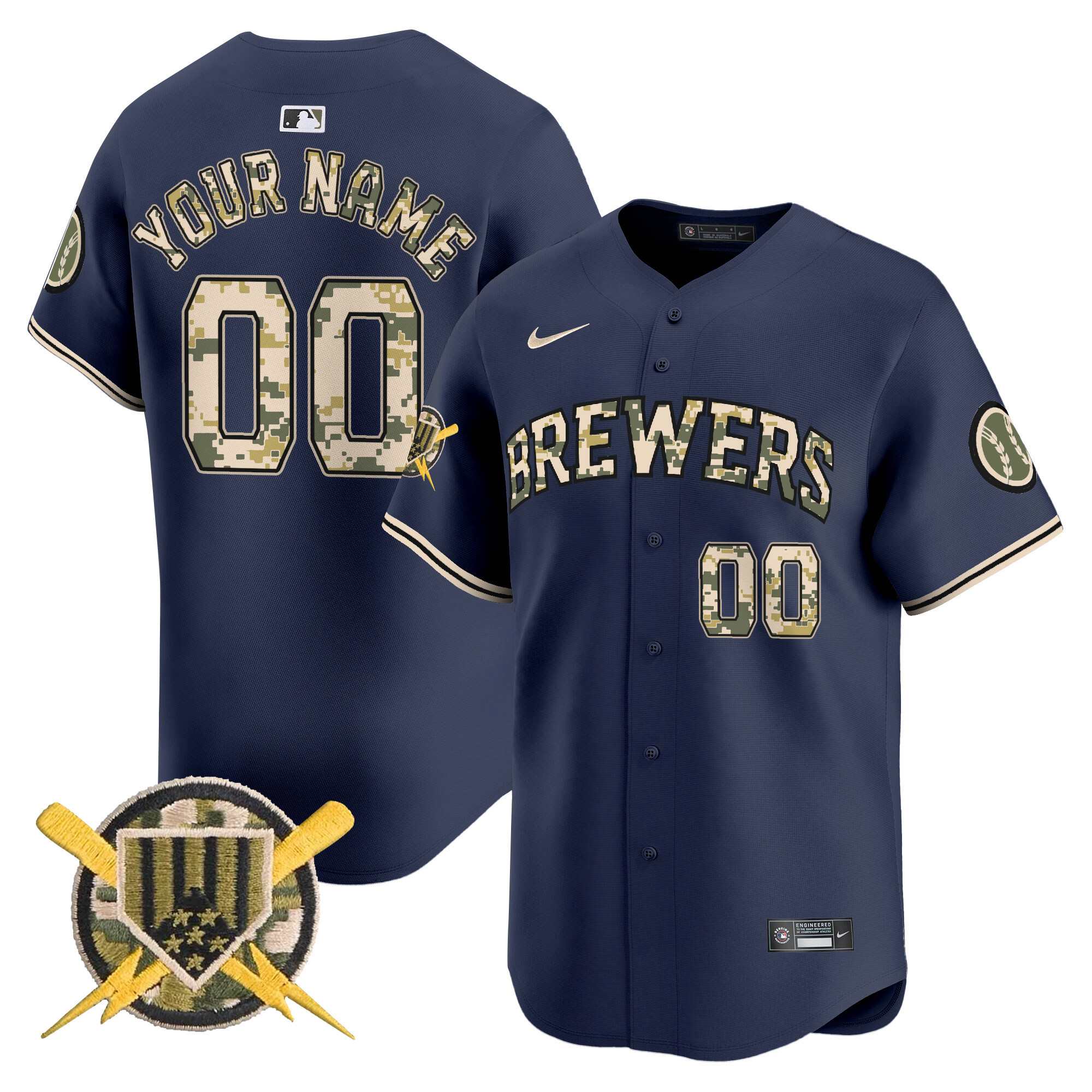 Men Milwaukee Brewers Armed Forces Day Vapor Premier Limited Custom Navy Jersey - All Stitched