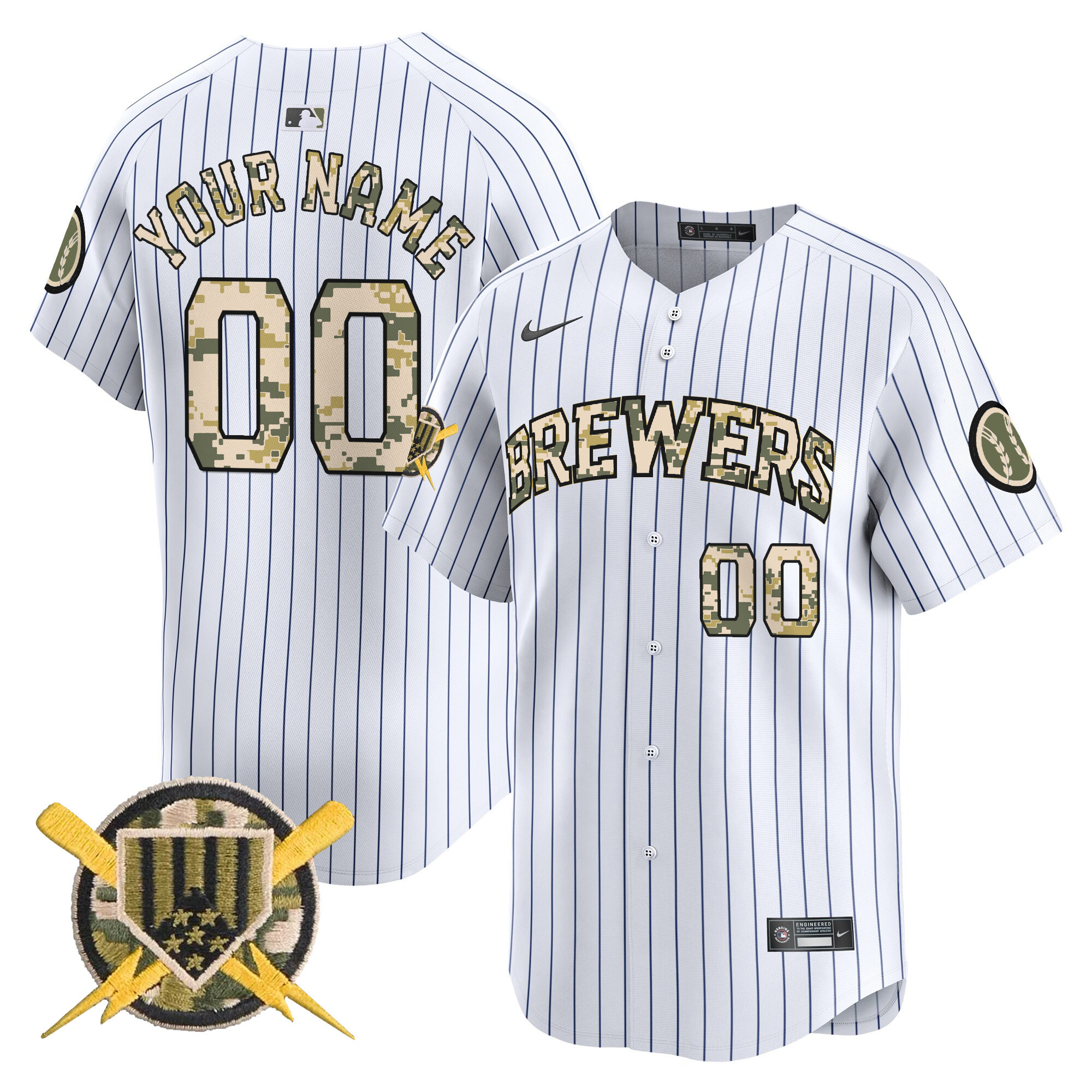 Men Milwaukee Brewers Armed Forces Day Vapor Premier Limited Custom Pinstripe Jersey - All Stitched