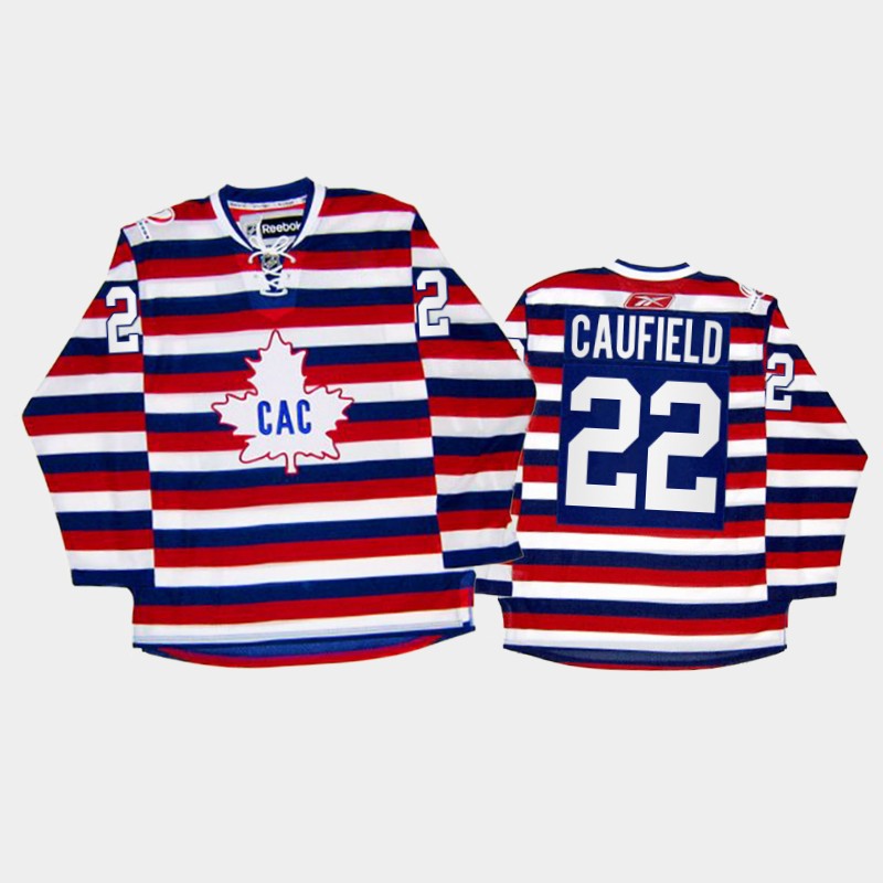 Men Montreal Canadiens Cole Caufield #22 100th Anniversary Celebration Red Retro Jersey